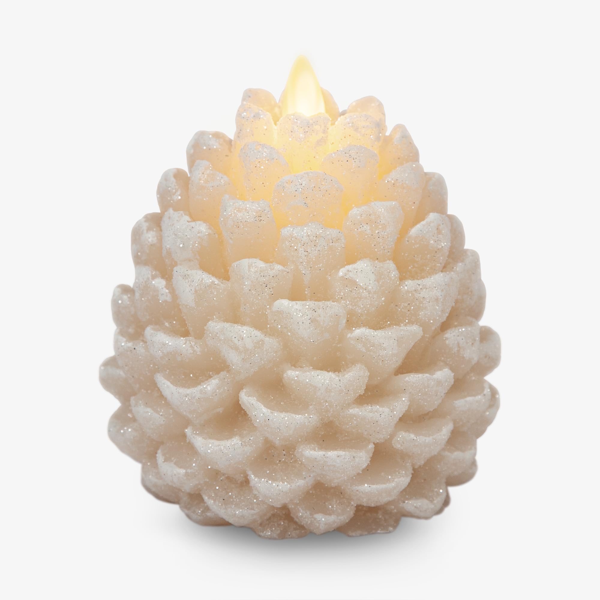 Luminara Flameless LED Pinecone Candle - White Swan Glitter Snow Finish, Real Wax Unscented, Battery Operated with Timer - Perfect for Christmas Decor, Holiday Centerpiece, Winter Home Decor (3.9