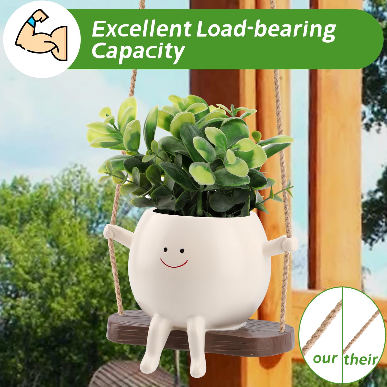 Smiley Face Hanging Planter Pot - Glossy Indoor/Outdoor Flower Pot for Succulents, String of Pearls & Plants | Cute Swing Planter for Home Decor, Garden, Balcony & Patio