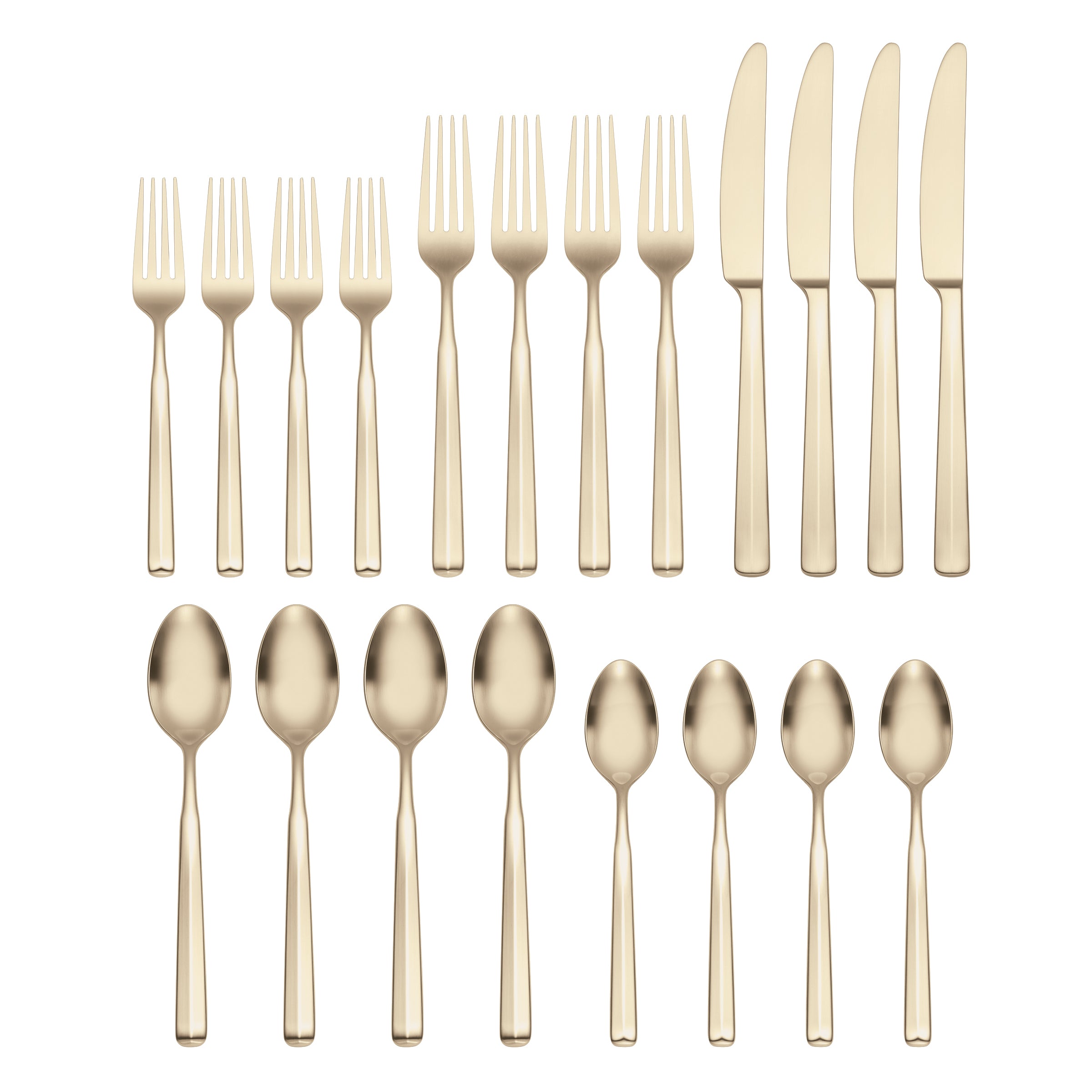 Ryder Champagne Satin 20-Piece Flatware Set - Stainless Steel Silverware for 4 People - Elegant Dining Utensils for Wedding, Party & Everyday Use