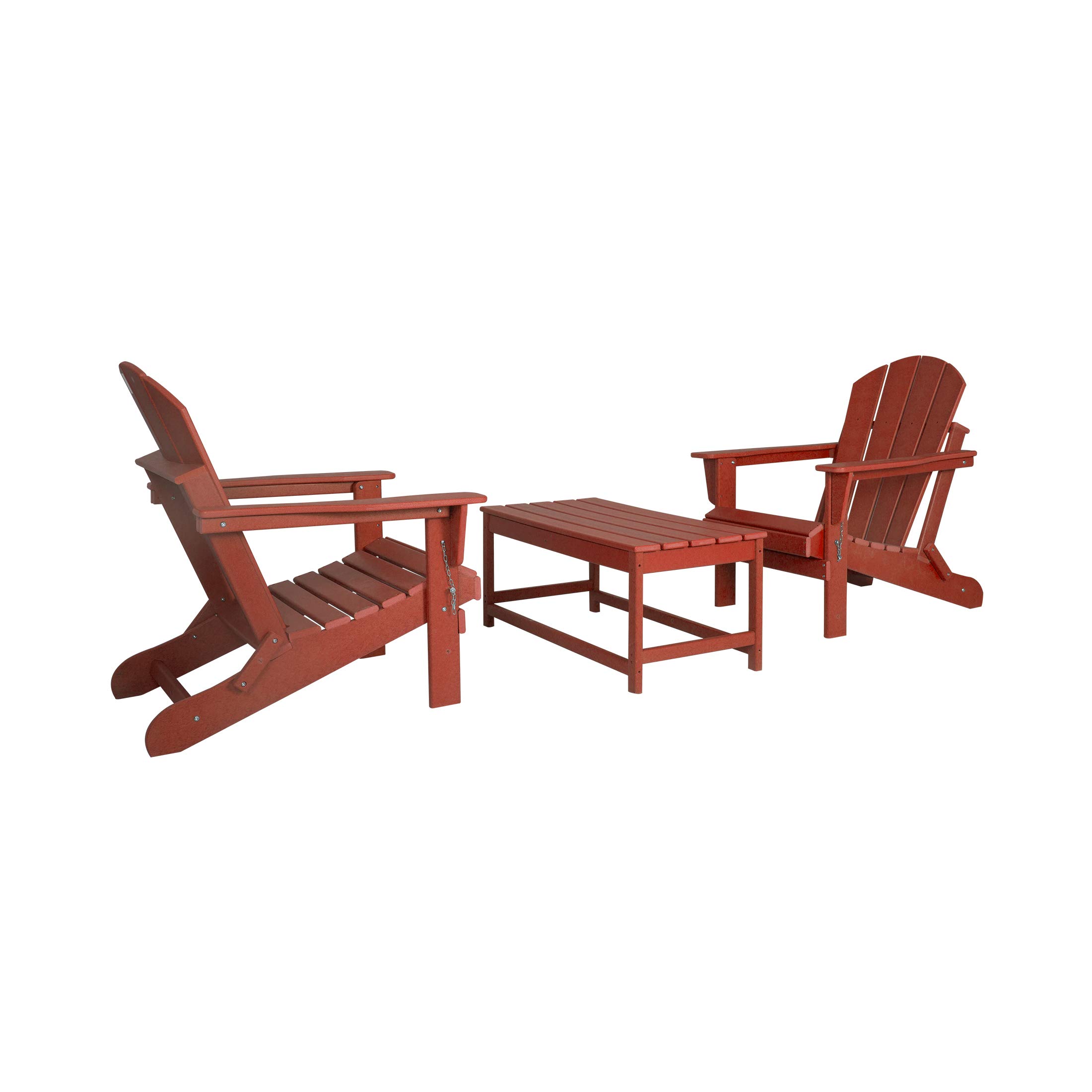 WestinTrends Malibu 3-Piece All-Weather Outdoor Patio Furniture Set - 2 Plastic Adirondack Chairs & Coffee Table for Porch, Lawn, Backyard, Garden (Red) | Durable & Comfortable Seating for Relaxing Outdoors