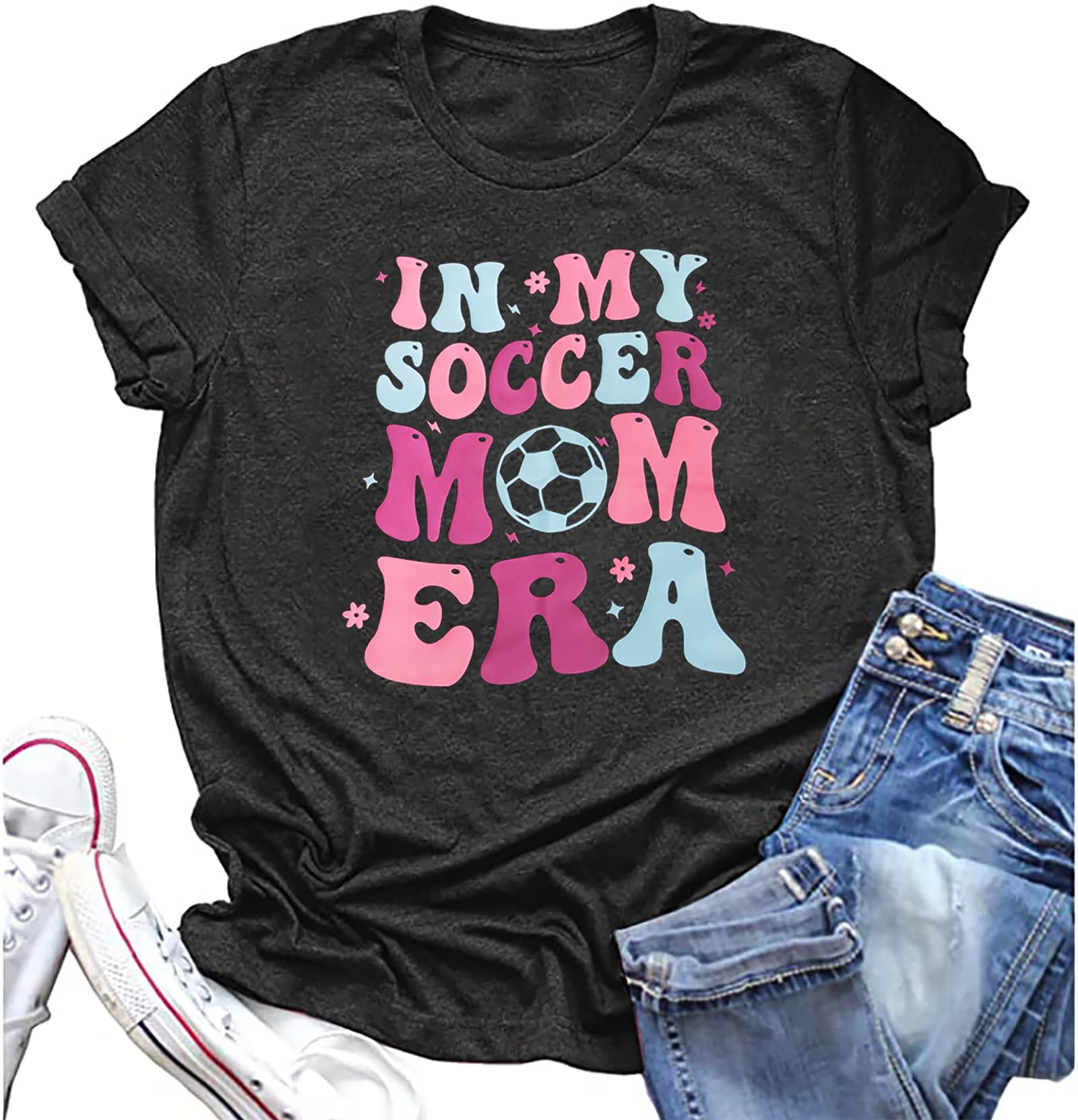 Women's Soccer Mom Era T-Shirt - Comfortable Baseball Softball Football Mama Tee for Casual Wear, Summer & Holiday Outfits - Perfect for Games, Sideline Cheering & Mom Life