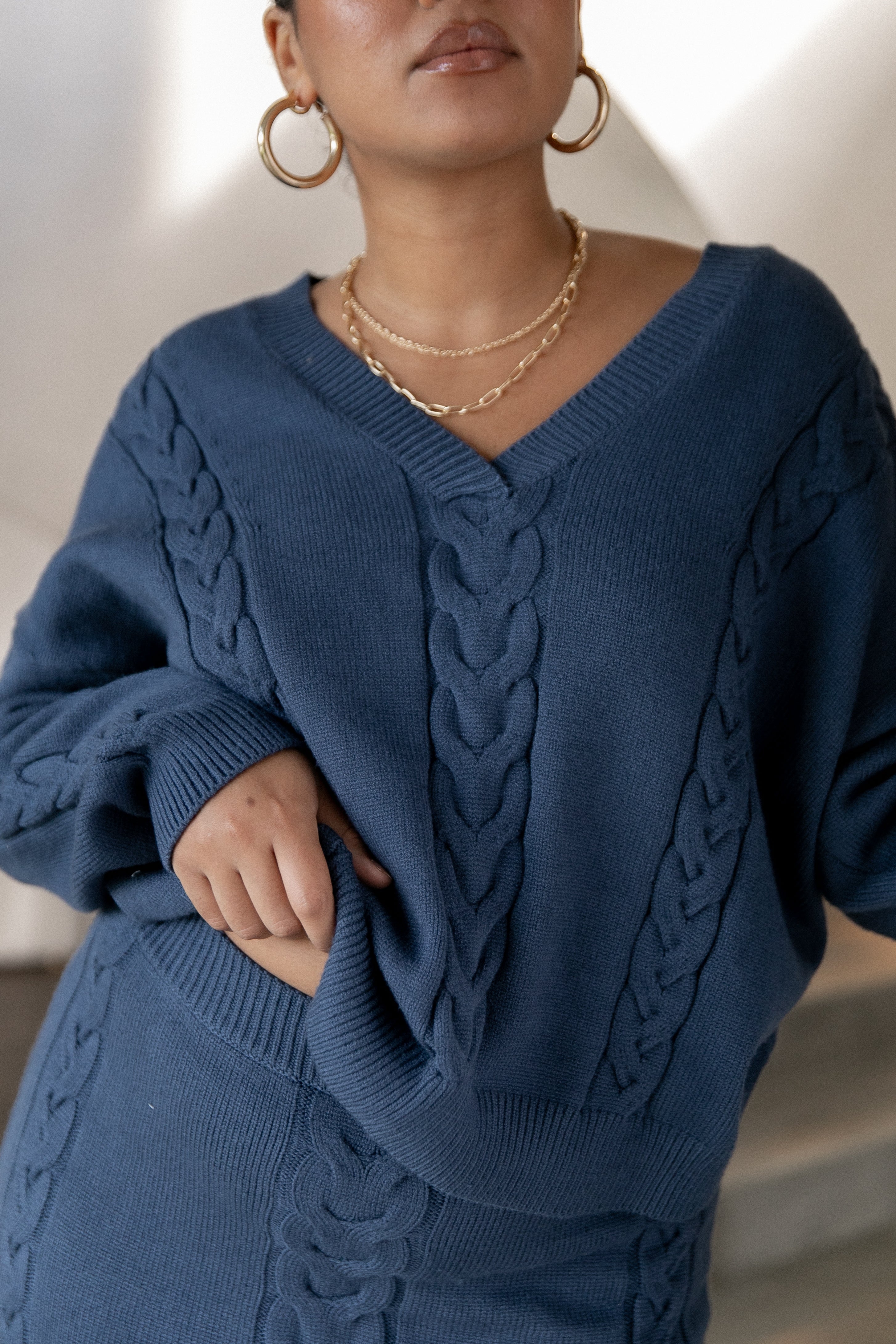 Cozy Aspen Cable Knit Sweater for Women - Soft Winter Pullover in Midnight Blue | Perfect for Casual Outfits, Office Wear & Holiday Gatherings