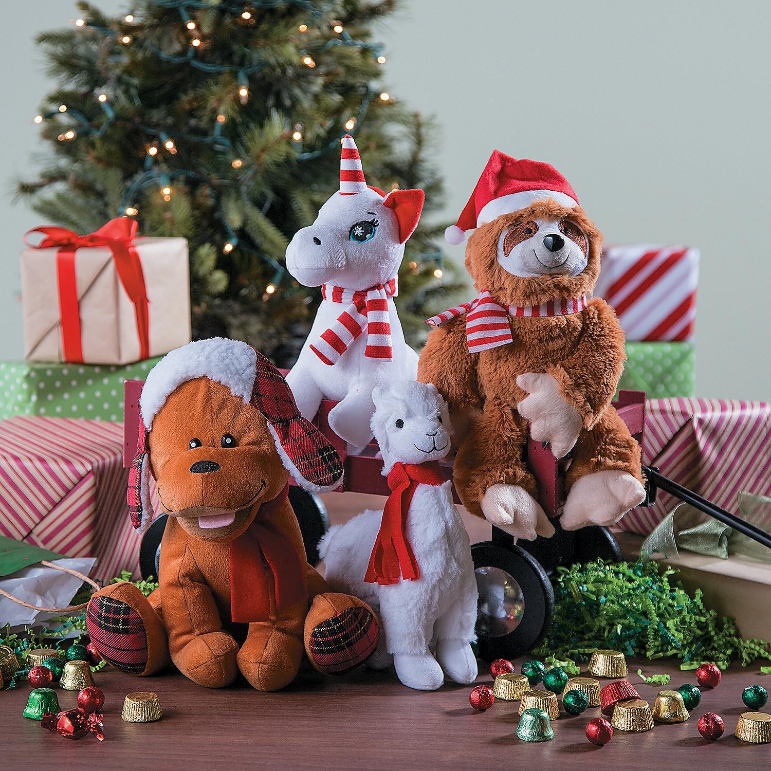 Fun Express Christmas Stuffed Dog Plush Toy with Plaid Pattern - Cute Holiday Gift for Kids & Dog Lovers - Perfect for Christmas Decorations, Stocking Stuffers & Cozy Home Decor