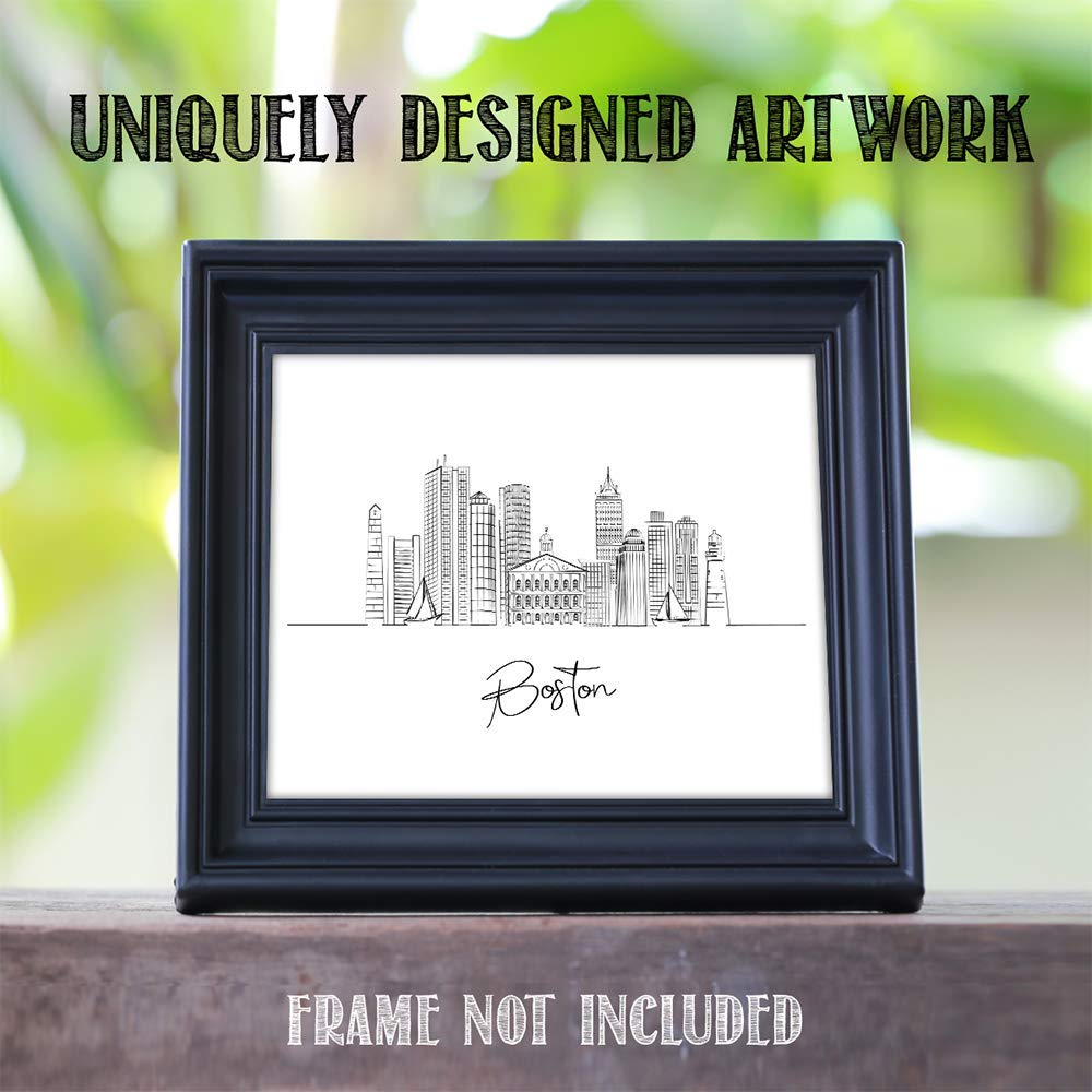 Boston Skyline Wall Art Print - Unframed 11x14 for Home & Office Decor