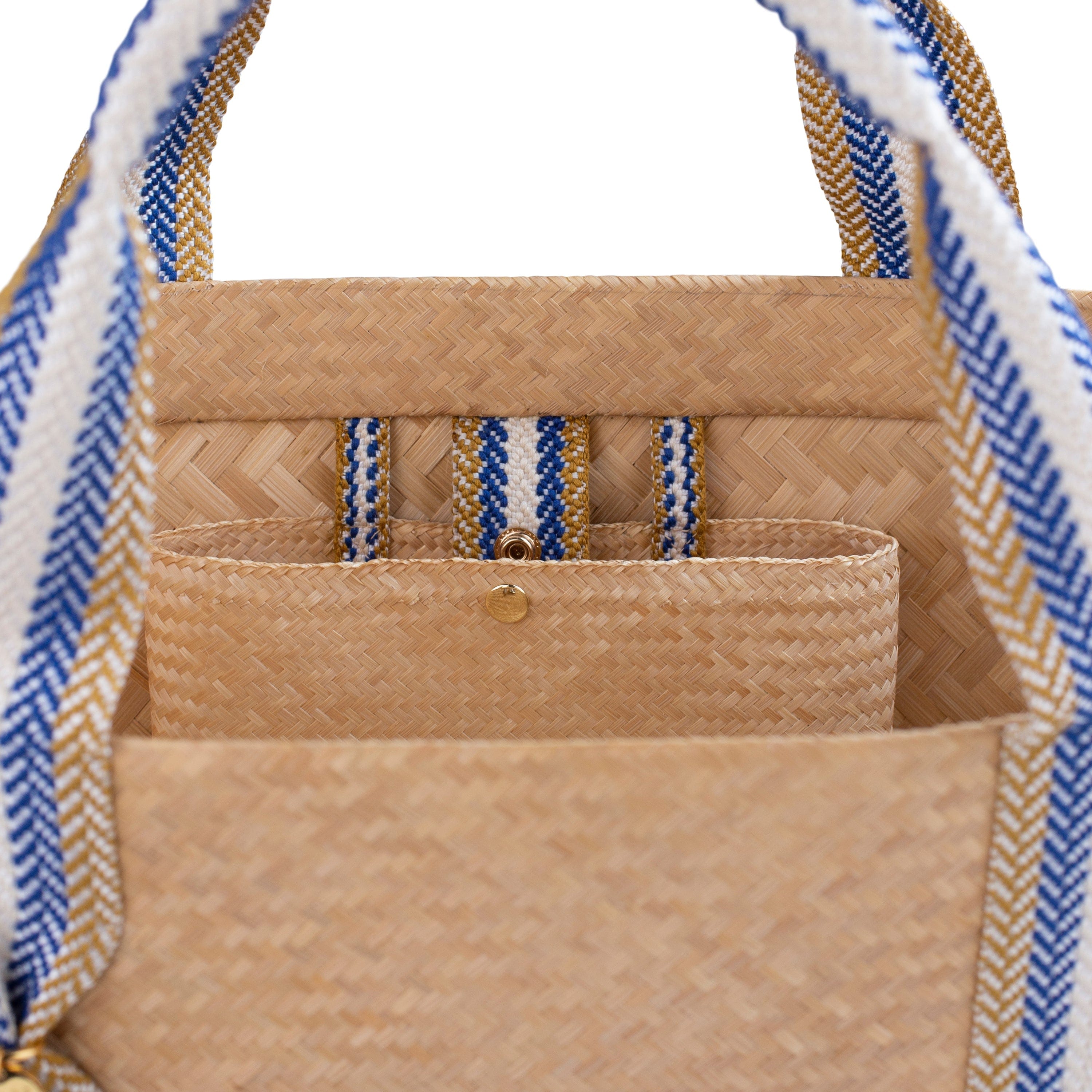 Mentawai Bamboo Vegan Large Tote Bag - Eco-Friendly Natural & Blue Stripe Beach Bag for Women | Perfect for Shopping, Travel, and Beach Day