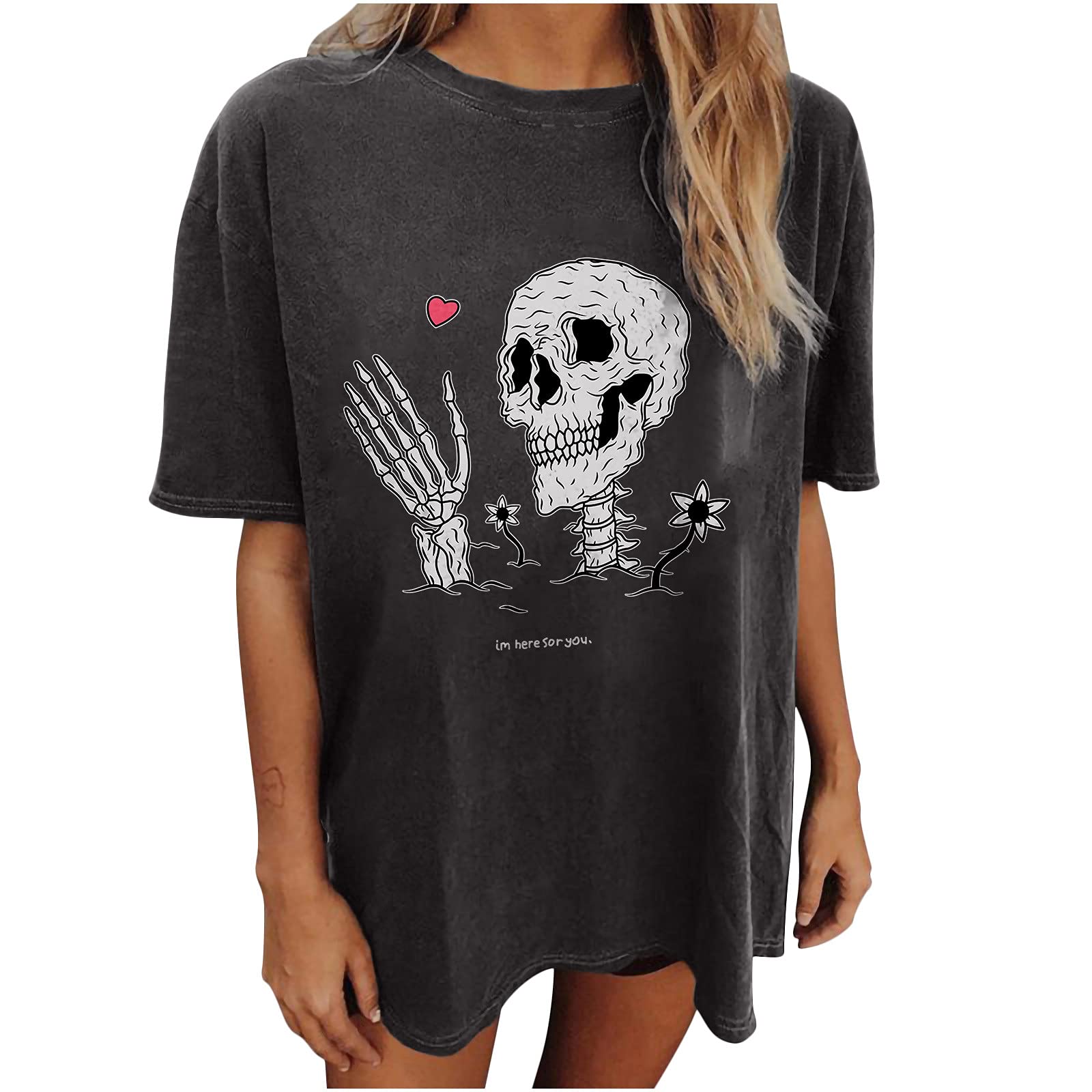 Vintage Peplum Tops for Women - Gothic Skull Sun Moon Print Short Sleeve Blouse with Drop Sleeves | Casual Gothic Fashion, Festival Wear, Halloween Outfit