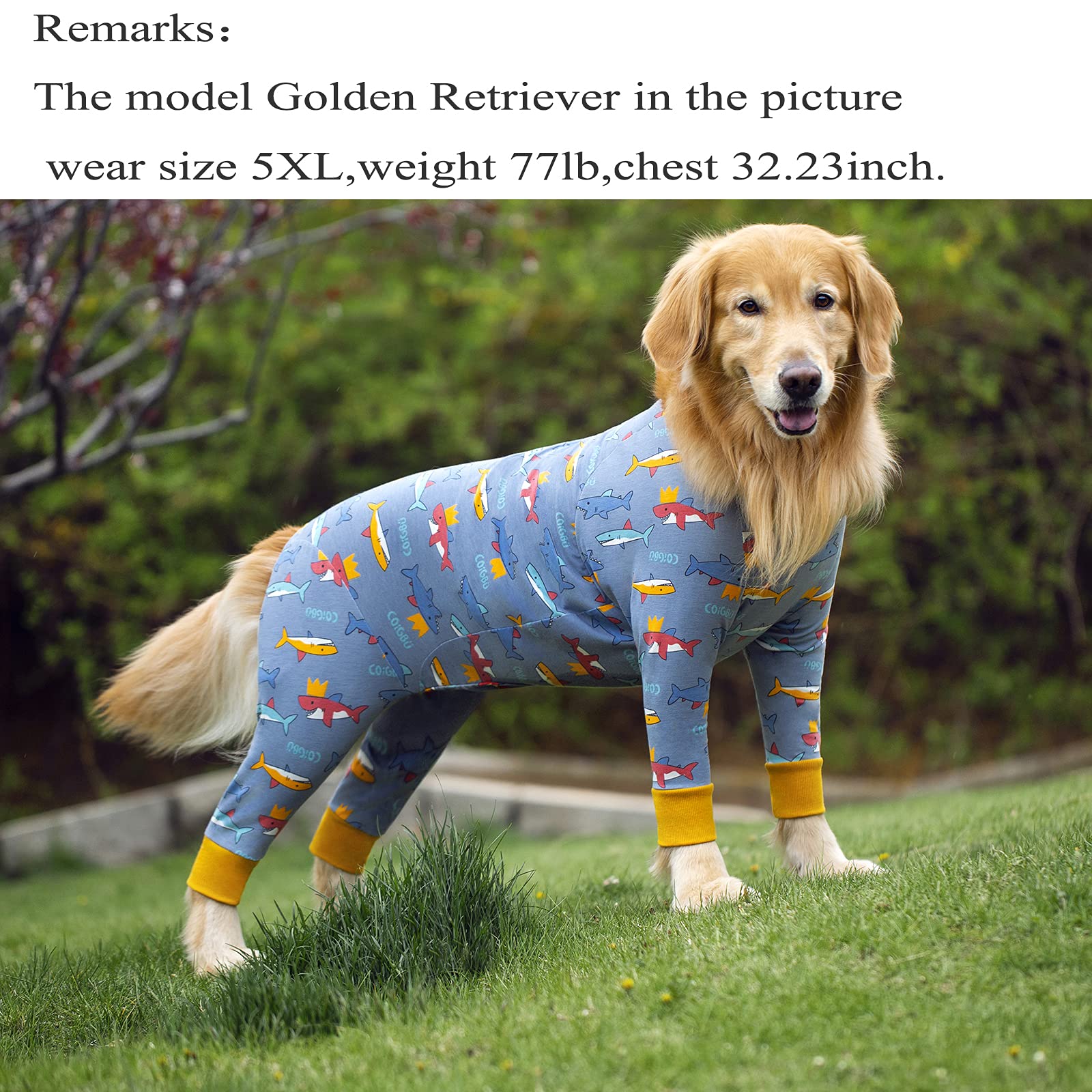 Post-Surgery Dog Recovery Suit for Female & Male Pets - Soft Long Sleeve Neuter Shirt Alternative to Cone, Prevents Licking Wounds - Large & Medium Dog Surgical Onesie (Shark 4XL) - Perfect for Post-Spay/Neuter Care, Wound Protection & Comfort During Healing