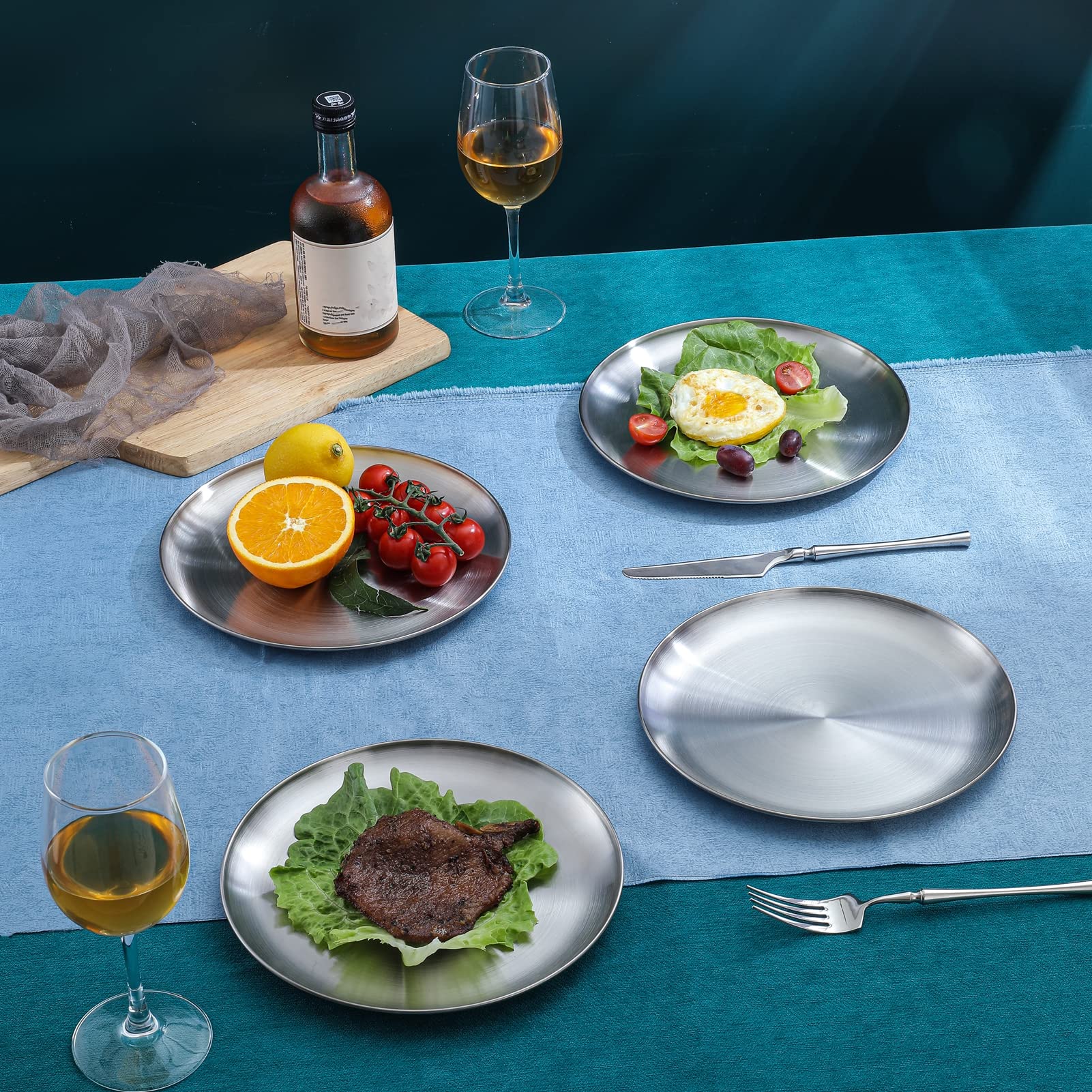 18/8 Stainless Steel Dinner Plates 9-inch (8pc) - For Main Dishes, BBQ & Salad