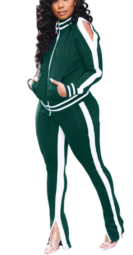Choichic Women's Jogging Suit Set - Zippered Hoodie & Wide Leg Slit Pants Tracksuit for Running, Yoga & Lounge Wear