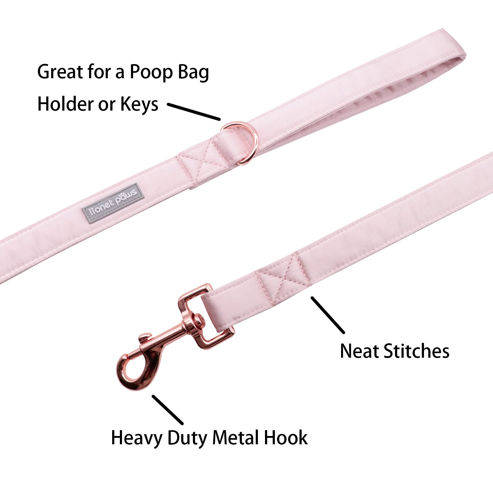 Lionet Paws Dog Leash - Soft Silk Pink Leash for Small, Medium & Large Dogs | Matching Collar Set for Puppies, Girls & Boys | Perfect for Walking, Training & Outdoor Adventures