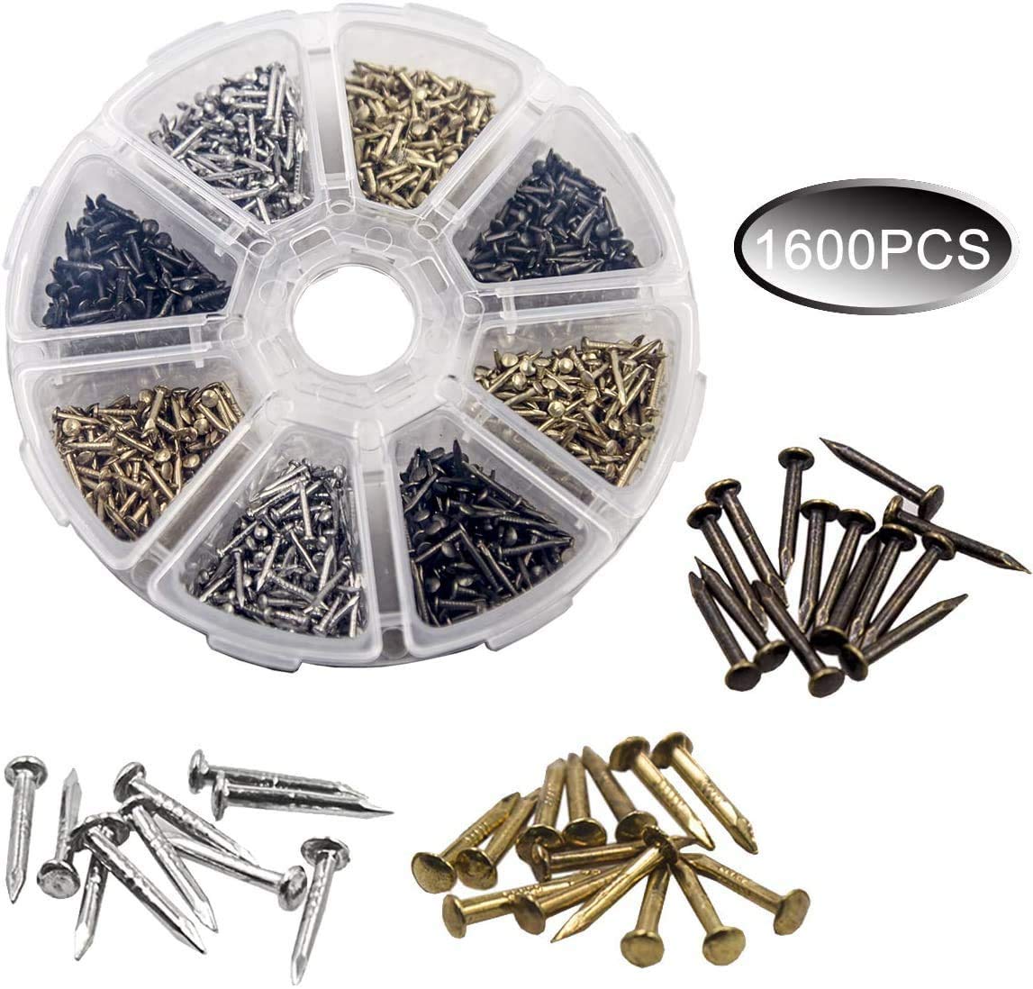 Premium Wooden Tiny Nails Set - 1600pcs Gold/Silver/Bronze Decorative Nails (2/5