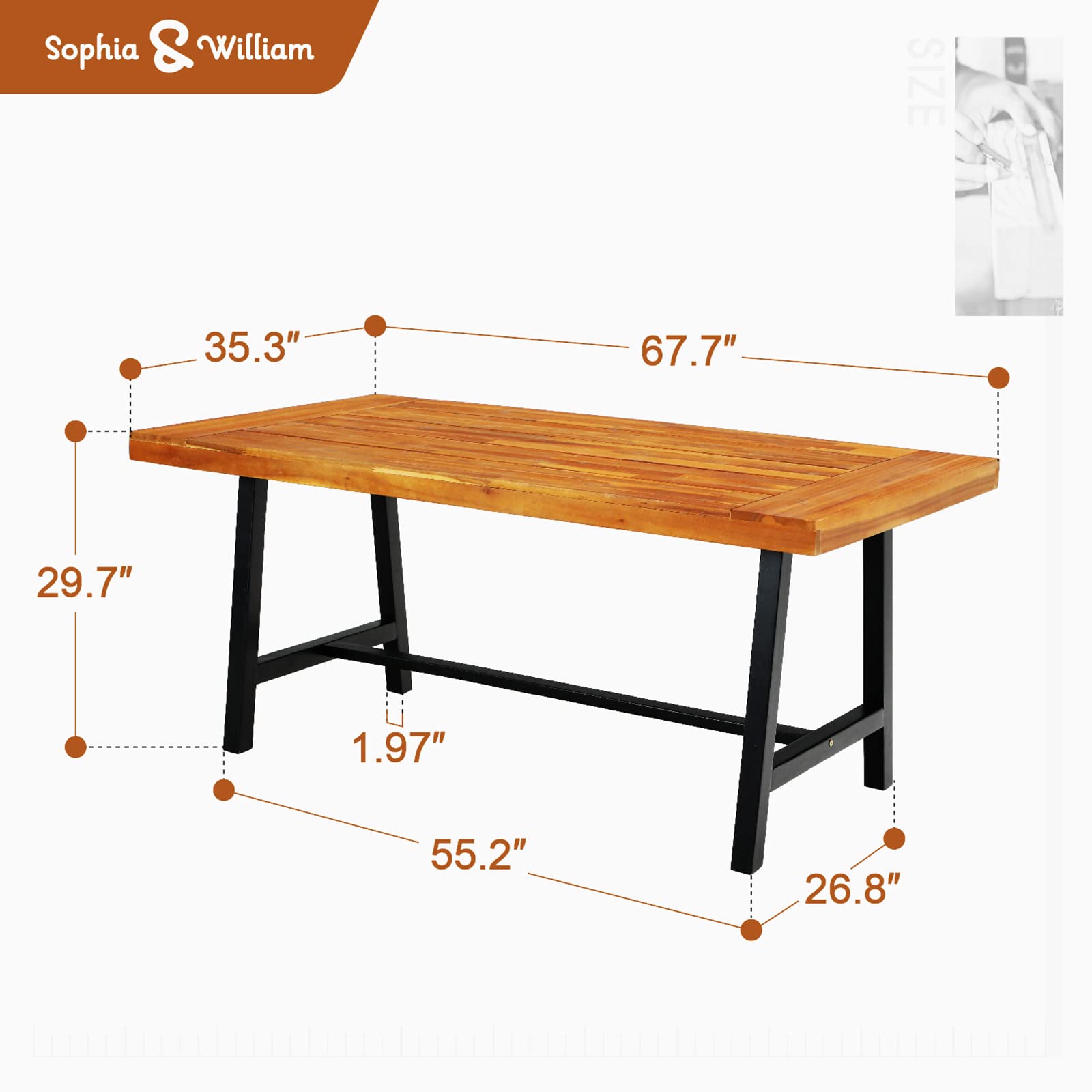 Sophia & William 6-Person Acacia Wood Outdoor Dining Table - Rectangular Patio Table with Oil Finish for Porch, Backyard, Deck, Garden & Lawn - Perfect for Outdoor Entertaining & Family Gatherings