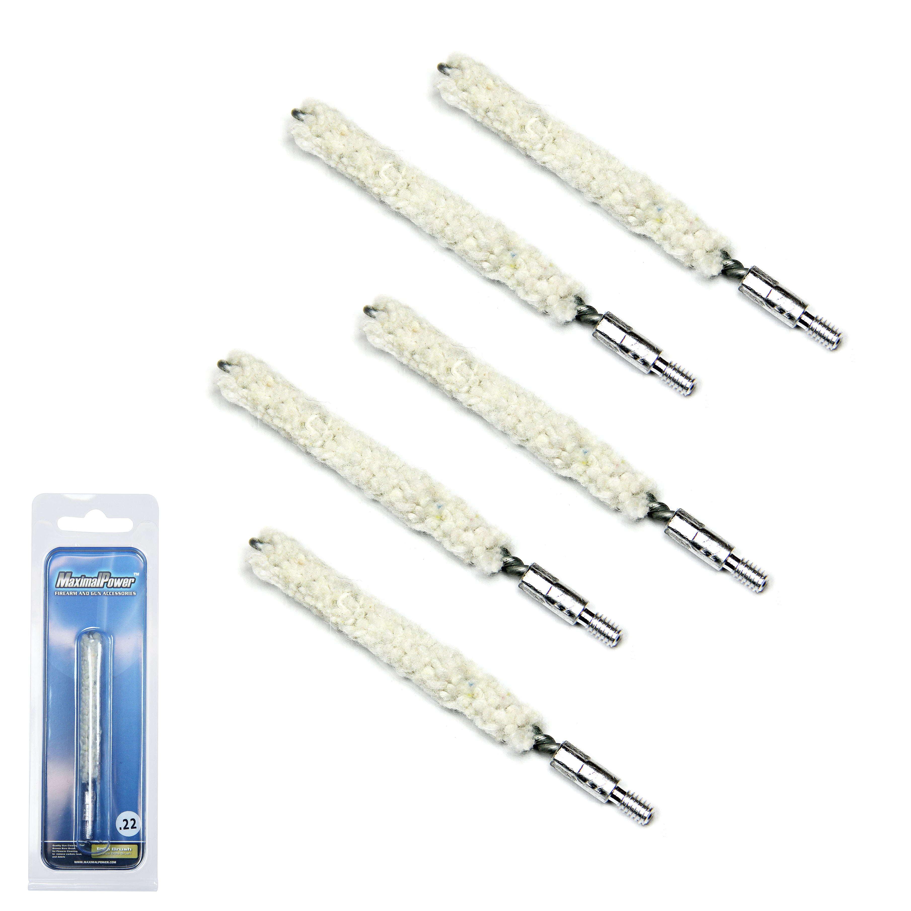 MaximalPower™ .22 Caliber Gun Cleaning Kit - Bore Cotton Mops & Brush for 8/22 Threaded Barrels | Perfect for Rifle & Pistol Maintenance, Hunting & Shooting Range Use