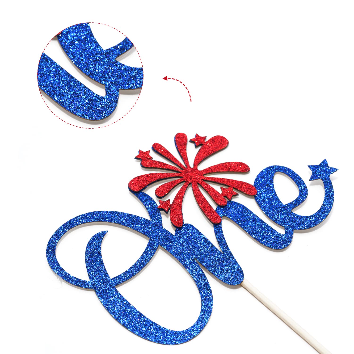 4th of July 1st Birthday Cake Topper - Little Firecracker Party Decorations for Baby Shower, Gender Reveal & First Birthday Celebrations - Blue Glitter Design - Perfect for Patriotic Themed Parties & Special Occasions