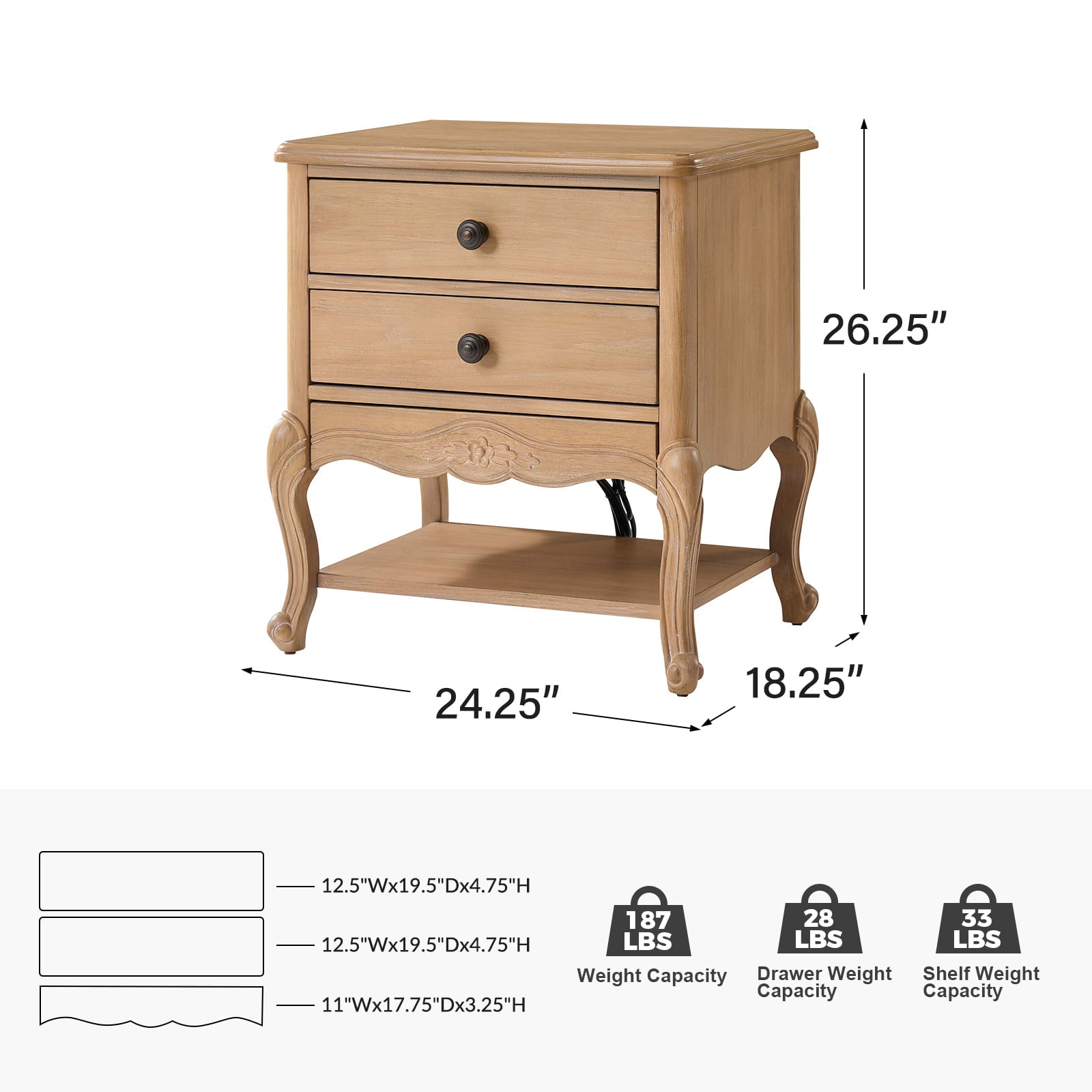 Nina Modern Nightstand with Hidden Drawer - Fully Assembled Bedside Table for Bedroom, Living Room & Office - Traditional Exquisite Design (Optional Types Available)