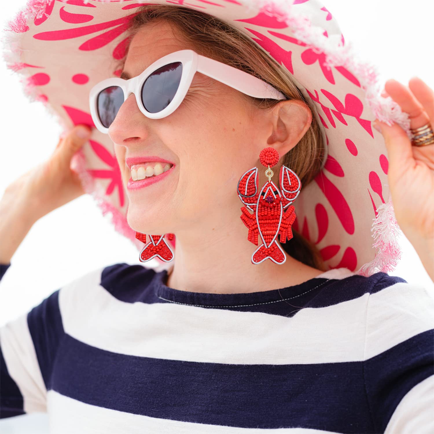 Handmade Beaded Starfish Earrings for Women - Boho Statement Lobster Dangle Earrings, Funky Crawfish Drop Jewelry | Perfect Summer Vacation Accessories, Beach Party Gift for Her