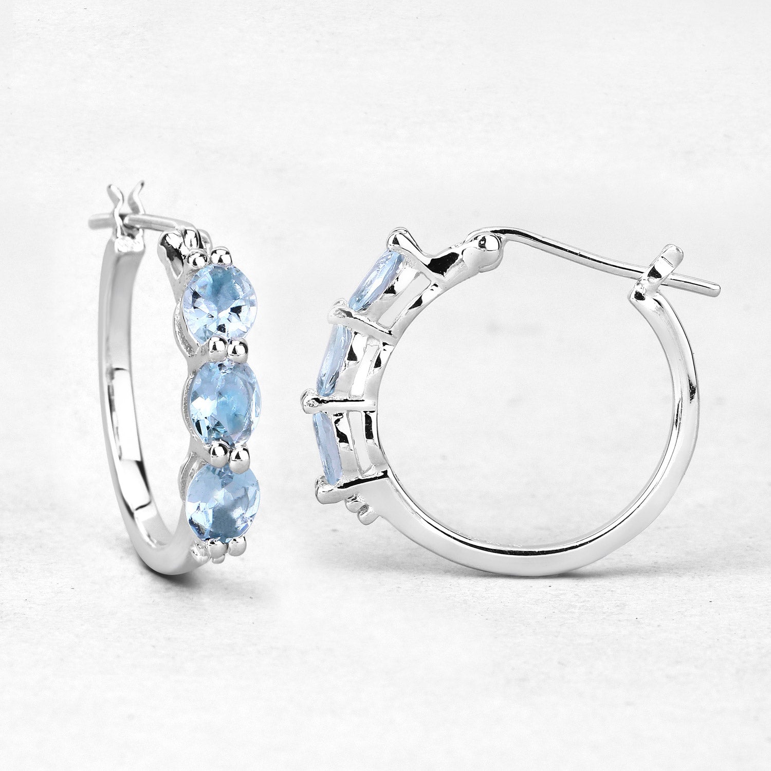 Authentic Blue Aquamarine & Diamond Hoop Earrings for Women | 925 Sterling Silver Jewelry | Elegant Gift for Birthday, Anniversary & Special Occasions