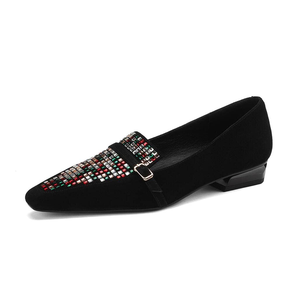 TinaCus Women's Genuine Leather Rhinestone Loafers - Slip On Square Toe Flats with Colorful Crystals | Comfortable Casual Shoes for Work, Office & Daily Wear