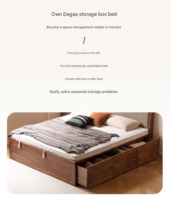 Solid Black Walnut Wood Leather-Upholstered Drawer Box Bed - Nordic Style Platform Bed with Storage for Modern Bedroom