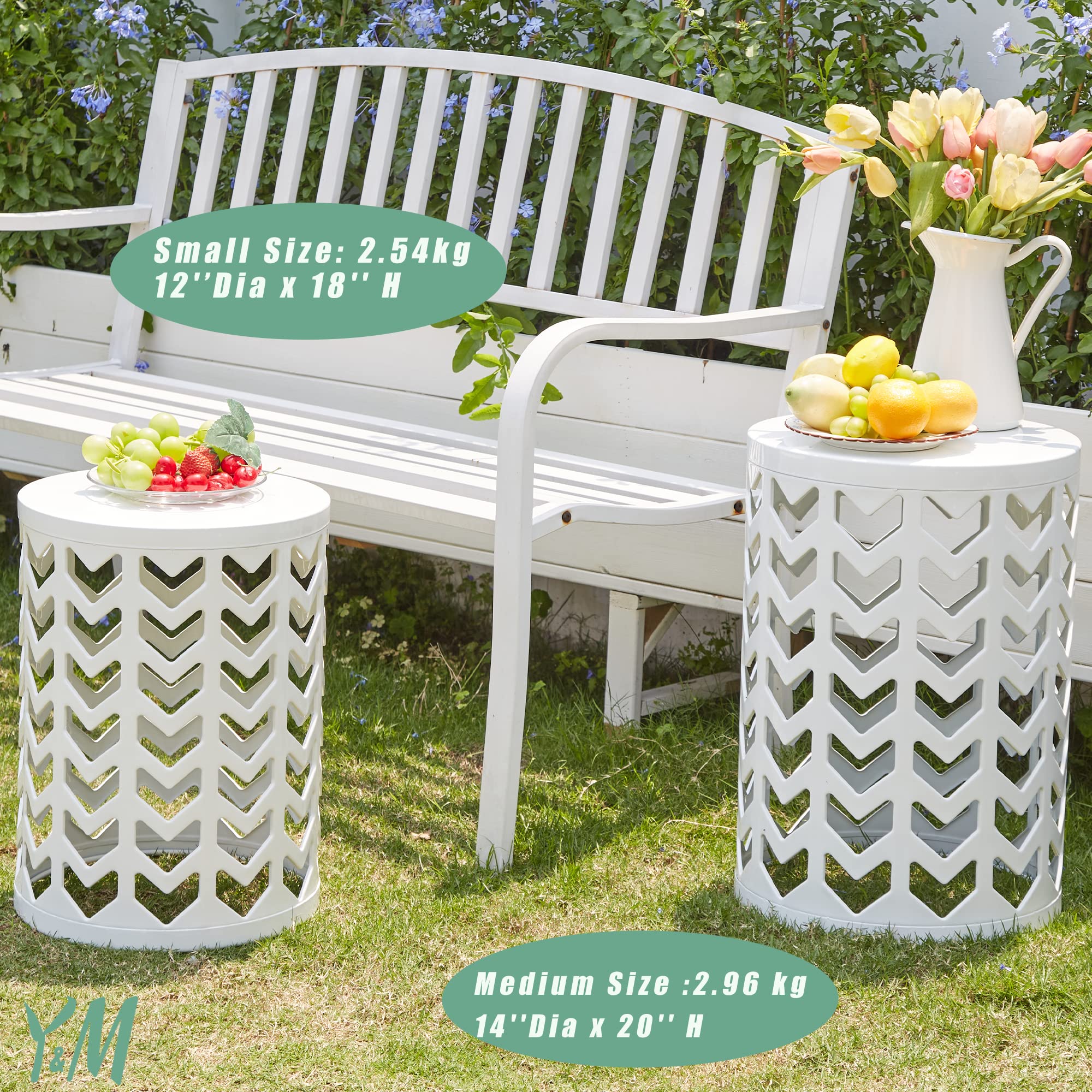 Y&M Nesting Side Table Set of 3 - Stackable Modern Industrial Coffee Tables for Living Room, Bedroom & Patio - Heavy Duty Metal Frame Indoor/Outdoor End Tables - Pure White (US Shipping) | Perfect for Small Spaces, Coffee Corner & Garden Decor