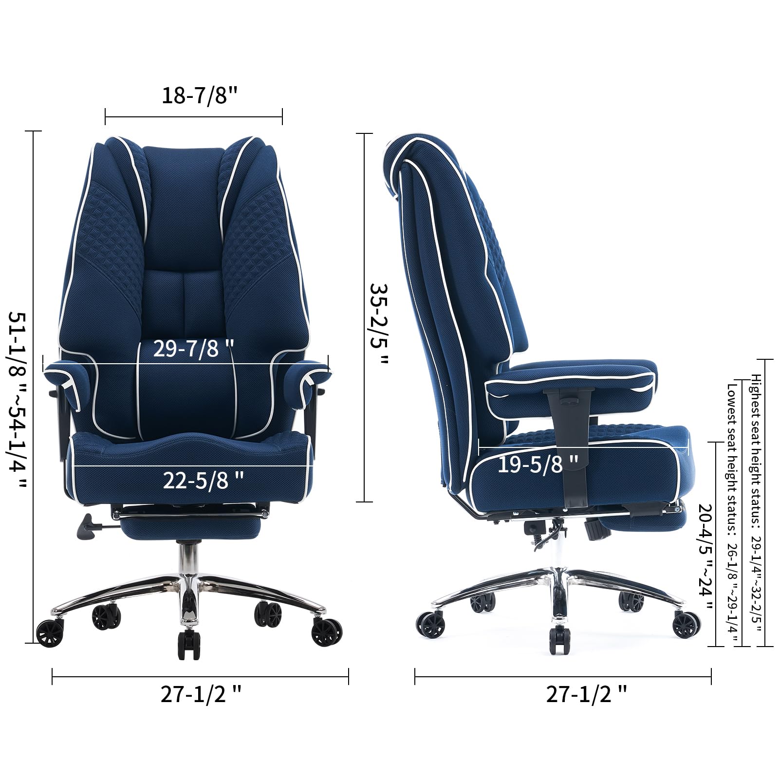 Heavy Duty Big and Tall Office Chair 400lbs Capacity - Wide Seat Ergonomic Executive Chair with Adjustable Lumbar Support & Footrest - Breathable Mesh High Back for Back Pain Relief (Dark Blue) - Perfect for Home Office, Gaming, and Long Work Sessions