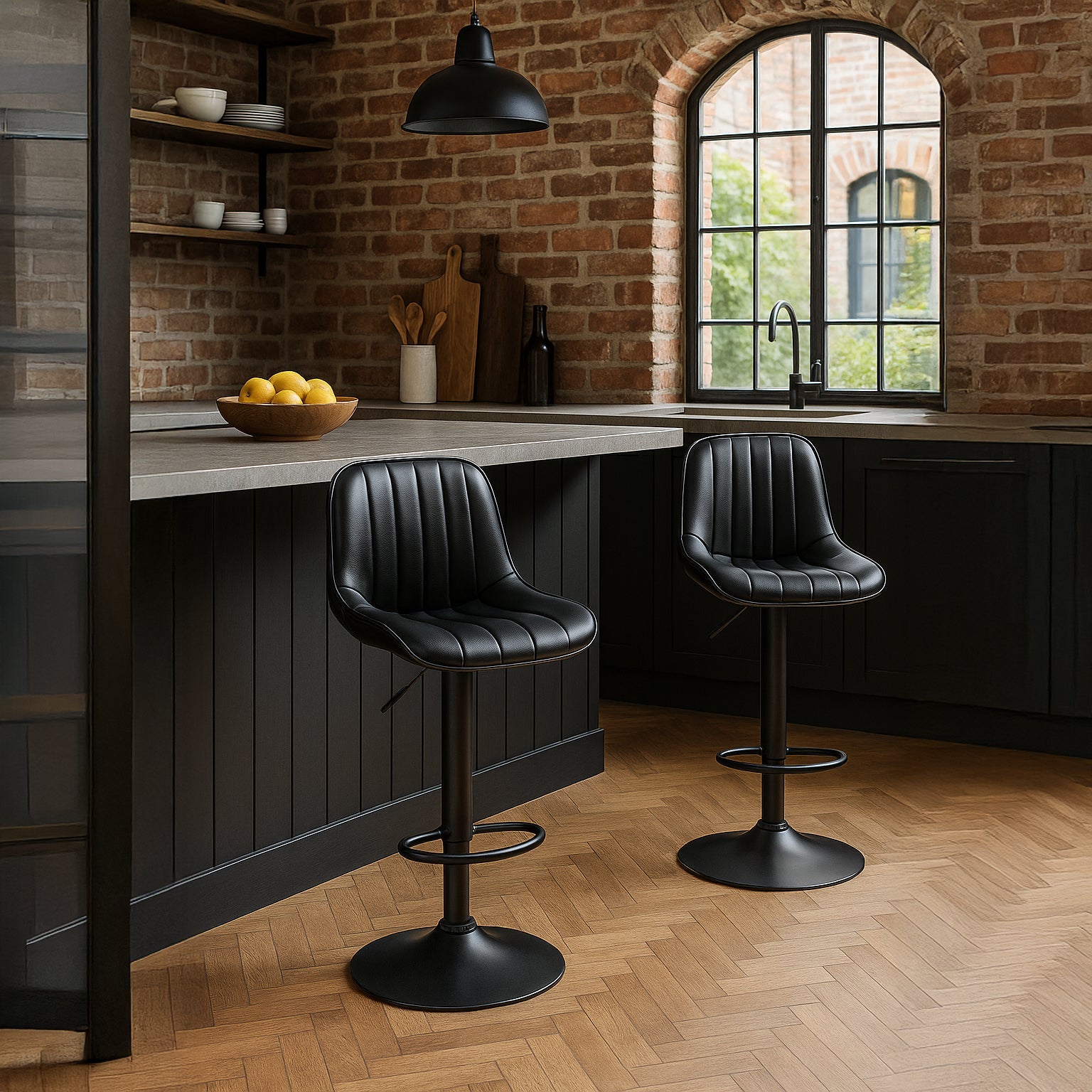 Urban Style Black PU Gas Lift Bar Stools - Set of 2 Metal Counter Height Stools for Kitchen Island, Breakfast Nook & Home Bar