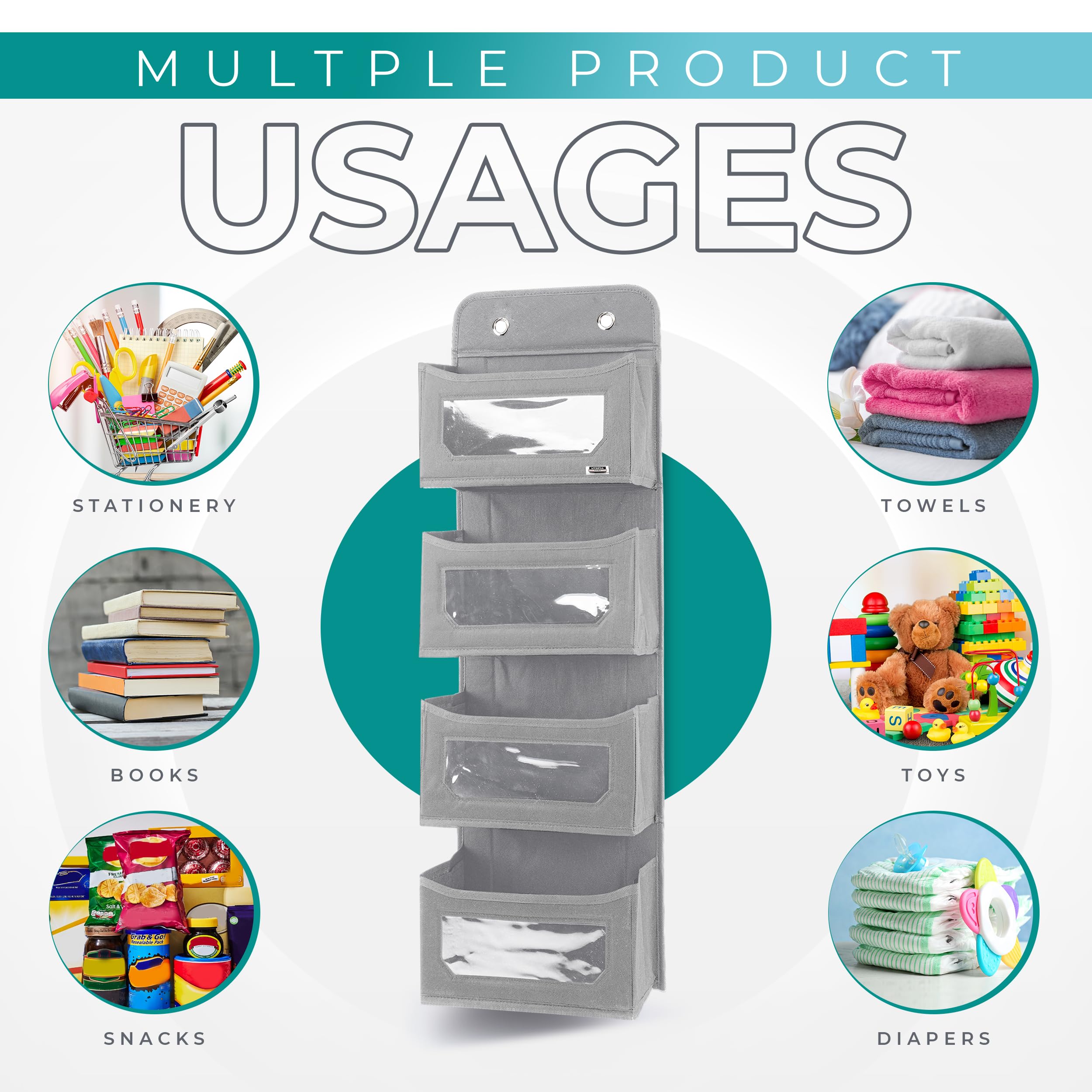 Utopia Home 4-Tier Hanging Closet Organizer - Space Saving Storage Shelf for Closet, Bedroom, RV, Nursery & Kids Room - Grey (Pack of 1) - Perfect for Over The Door Storage, Baby Clothes & Small Space Organization
