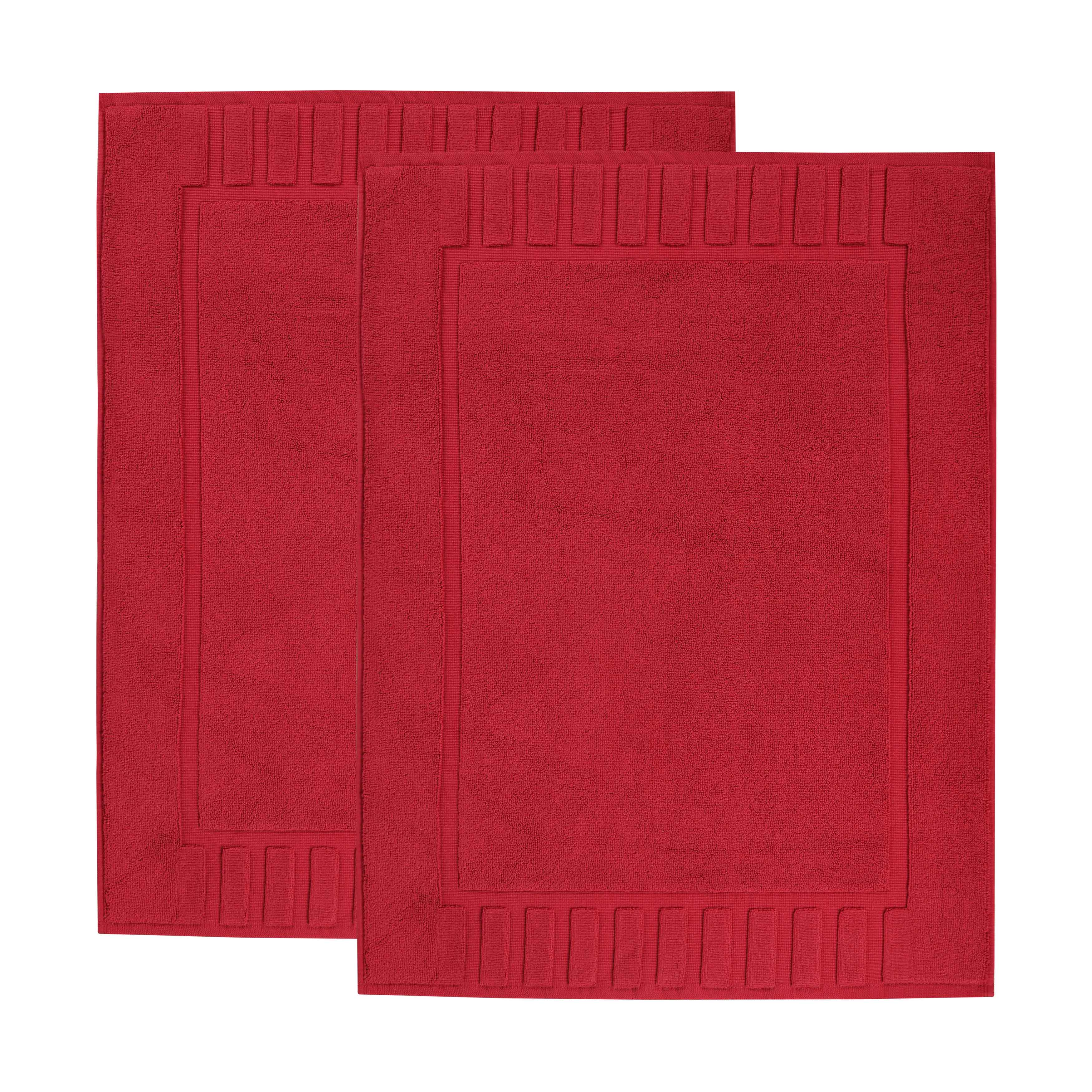 Premium Cotton Modern Geometric Border Absorbent Bath Mat Set of 2 - Non-Slip Soft Bathroom Rug for Bathroom Floor, Shower, Vanity Area - Home Decor Essentials