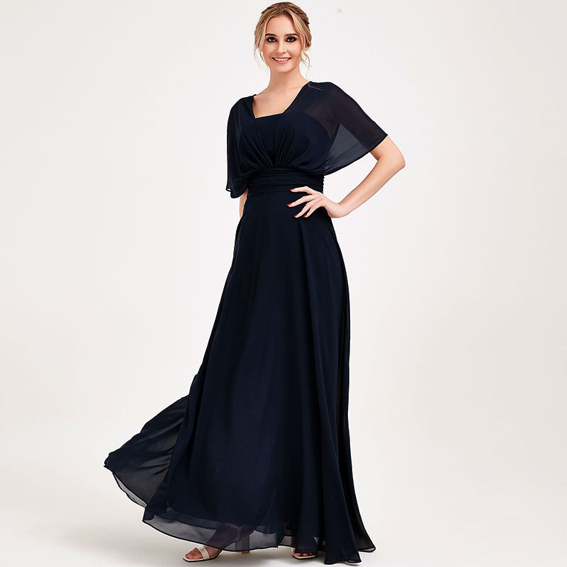 Elegant Dark Navy Convertible Chiffon Bridesmaid Dress - Wrap Style Floor Length Gown for Weddings, Prom & Formal Events