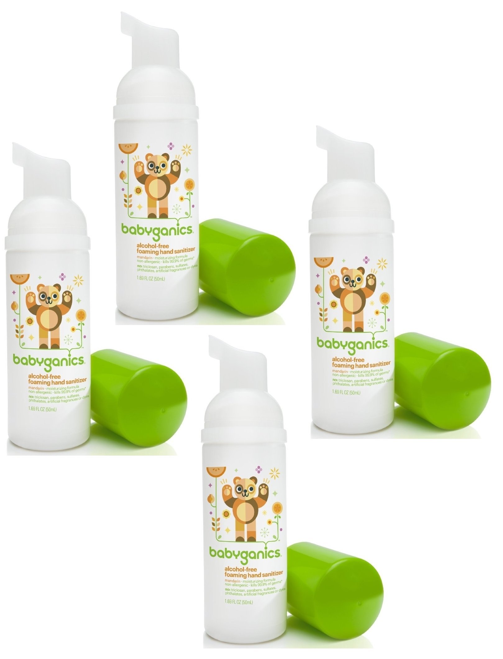 Babyganics Alcohol-Free Foaming Hand Sanitizer Travel Size Bundle - 4 Pack Mandarin Scent 50ml Bottles for Kids & Adults - Perfect for School, Travel, and On-the-Go Hygiene