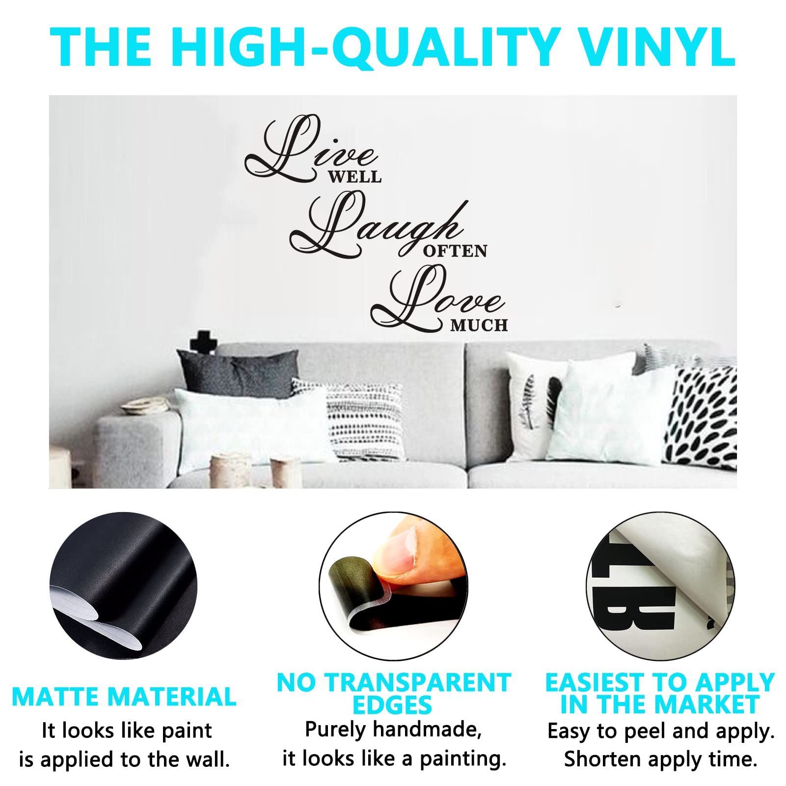 Wall Stickers for Living Room - Easy to Apply Vinyl Wall Decals with Inspirational Quotes - Family Home Decor for Kitchen, Bedroom, Bathroom, Nursery - Perfect for Kids, Girls, Boys, Women & Men - 24