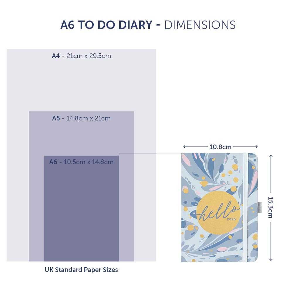 Busy B 2025 A6 Weekly Planner - Compact Blue Marble Diary with To-Do Lists, Notes Pages & 3 Pockets | Year Planner & Week-to-View Layout | Perfect for Students, Professionals & Personal Organization