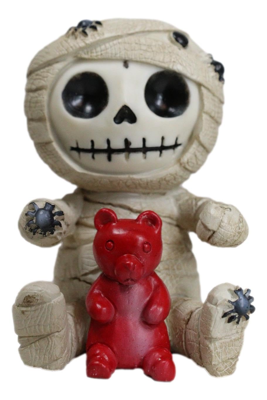 Ebros Egyptian Furrybones Mummy Sarcophagus with Red Teddy Bear & Spiders - 2.75