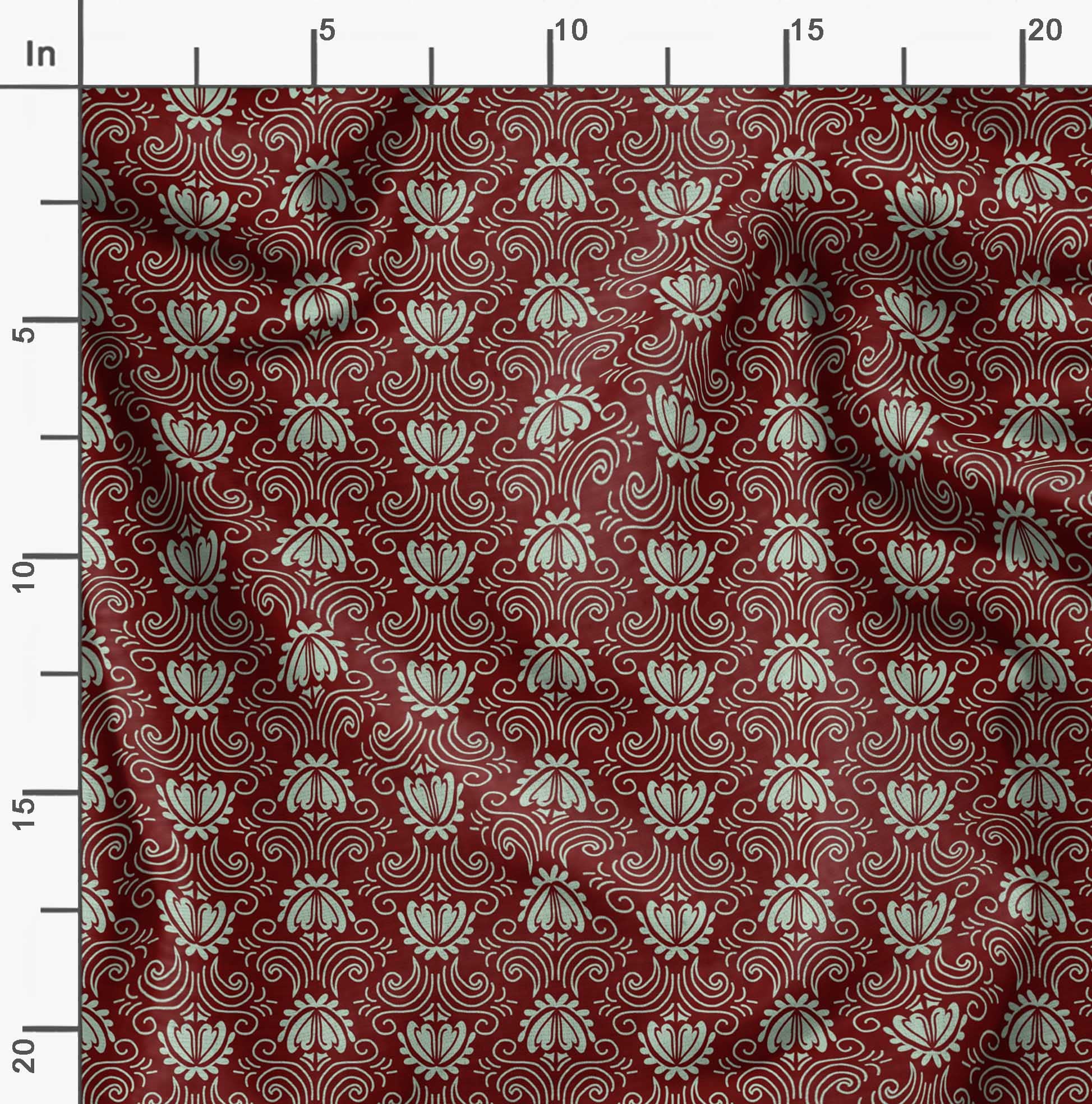 Soimoi Moss Georgette Red Fabric by The Yard - 42 Inch Wide Filigree Damask Print Material - Elegant Printed Fabric for Dresses, Scarves, Home Decor & DIY Projects