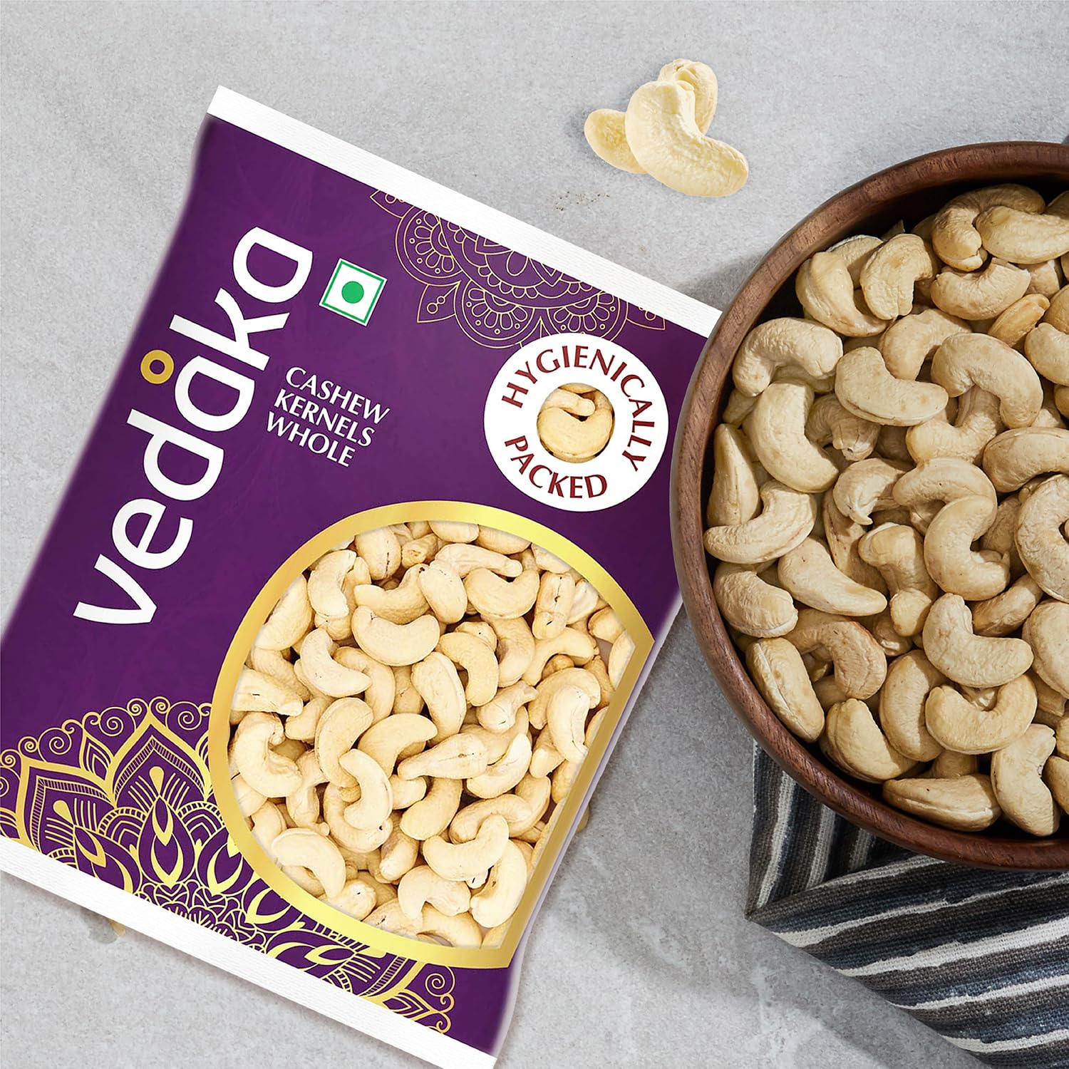 Vedaka Premium Whole Cashews - 200g (7oz) | Unsalted, Non-GMO, Gluten-Free Snack | Perfect for Healthy Eating, Baking & Party Platters