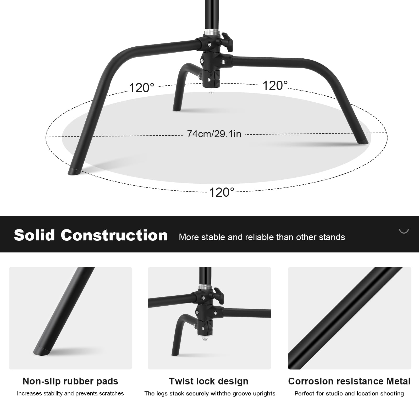 Heavy Duty 10.8ft/330cm Stainless Steel C Stand with 4.2ft/128cm Holding Arm & Carry Bag - 44LB/20KG Load Capacity Adjustable Studio Light Stand for Photography, Video, Monolight & Softbox Shooting - Perfect for Studio, Outdoor & On-Location Productions