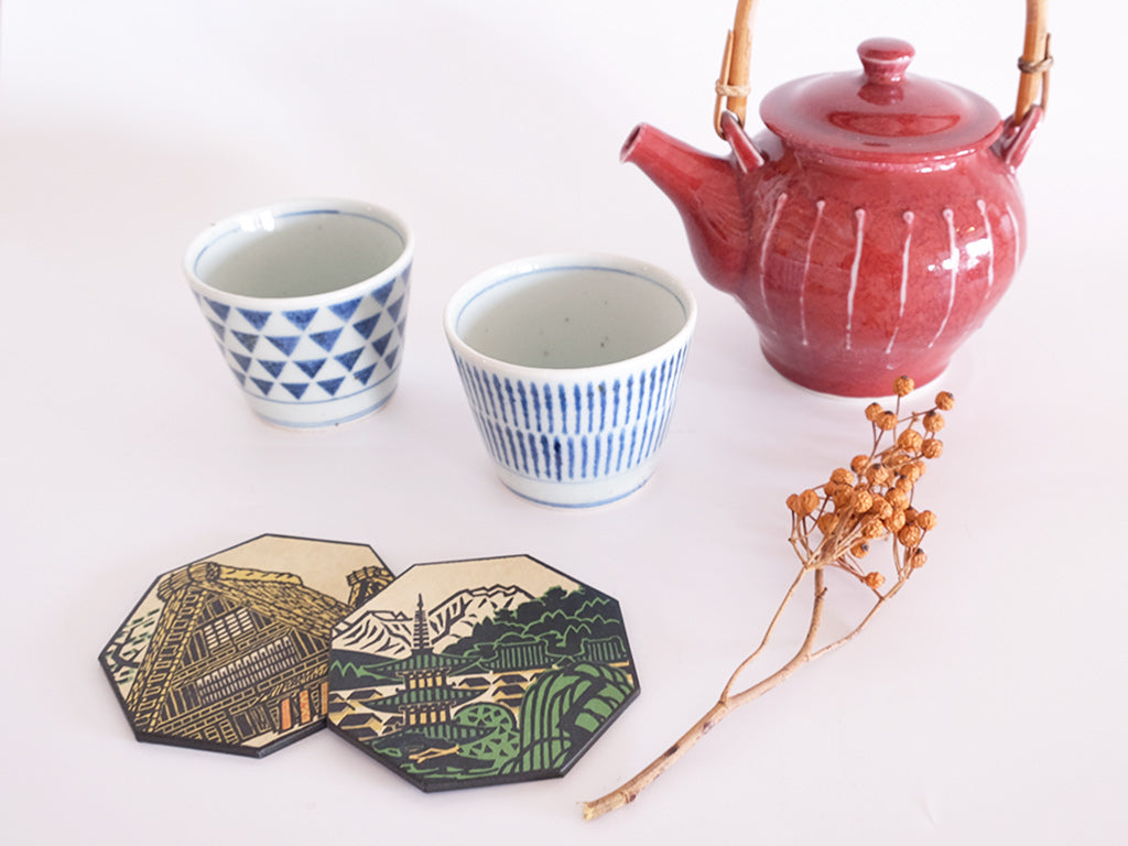 Premium Japanese Wooden Coaster Set - Handcrafted Natural Wood Drink Coasters for Home, Office, Bar - Perfect for Hot & Cold Beverages, Protects Tables from Stains & Scratches