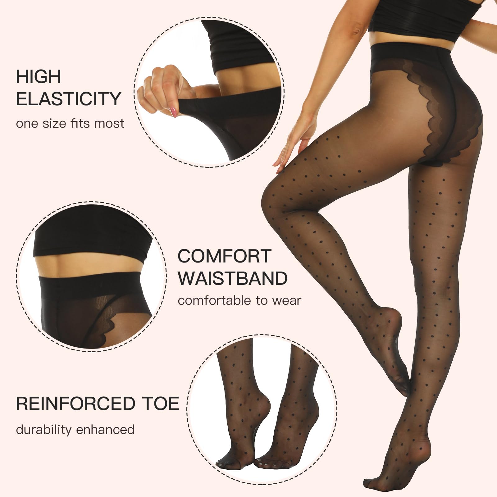 MANZI Women's 20 Denier Sheer Patterned Tights - Elegant Pantyhose Stockings for Everyday Wear, Office & Special Occasions