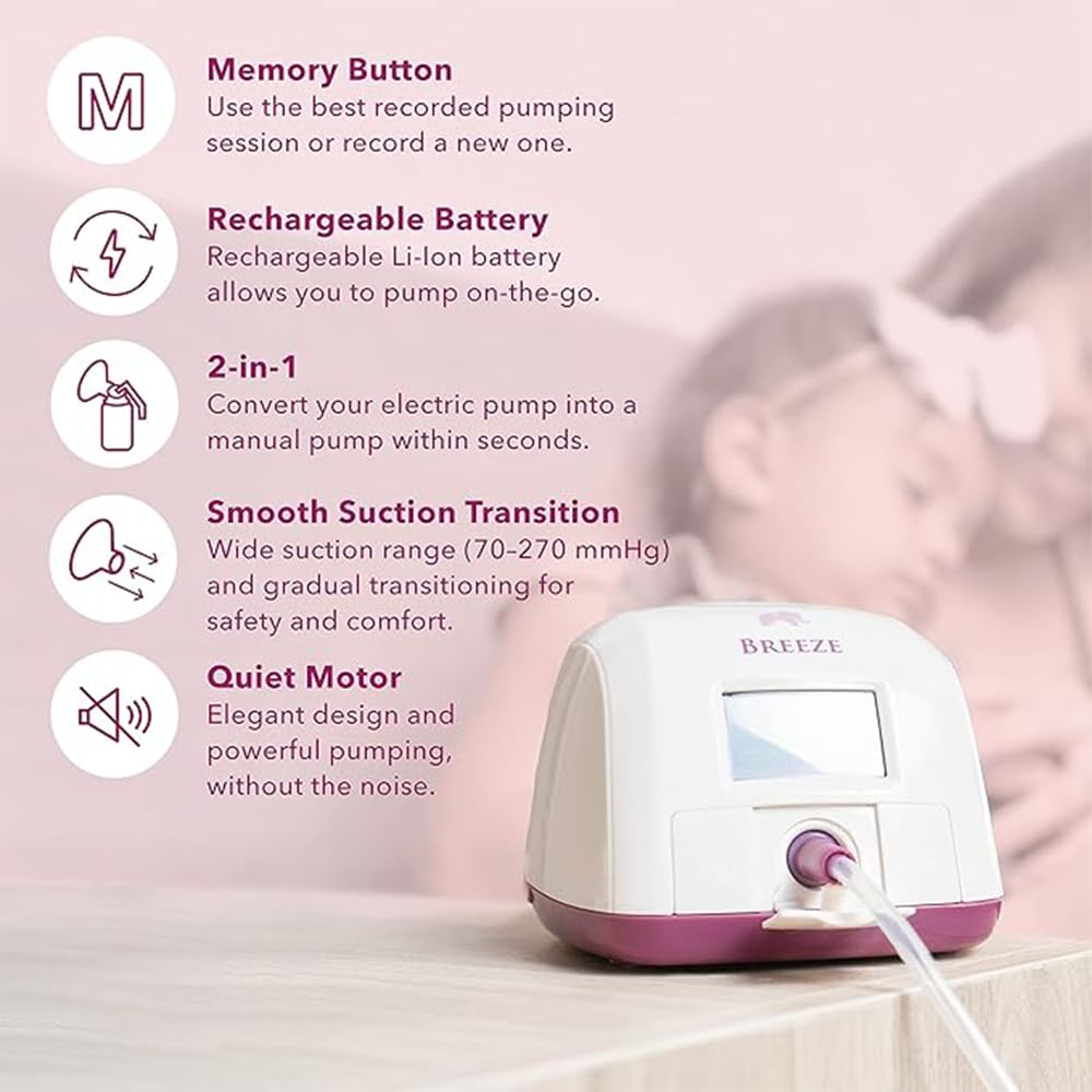 Breeze Electric Breast Pump with Classic Collection Kits & Portable Tote Bag - Hands-Free Pumping for Busy Moms at Work, Travel or Home Use
