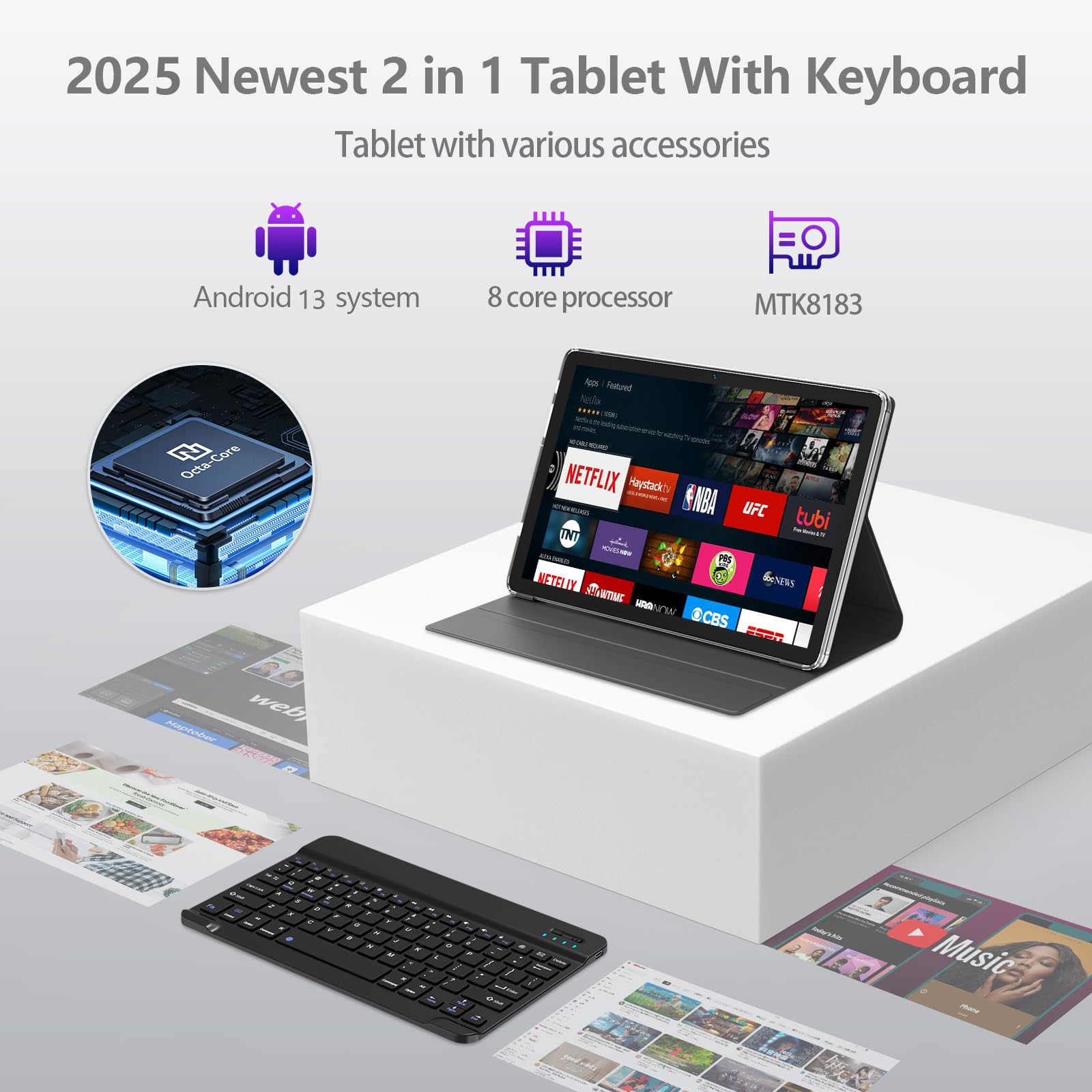2025 Latest 10 Inch Android 13 Tablet with Keyboard - 128GB ROM, 16GB RAM, Octa-Core Processor, 5G/WiFi, 1080FHD Display, 13MP+8MP Dual Camera, Bluetooth 5.0, GPS, Includes Mouse & Case (Black) - Perfect for Work, Study, and Entertainment