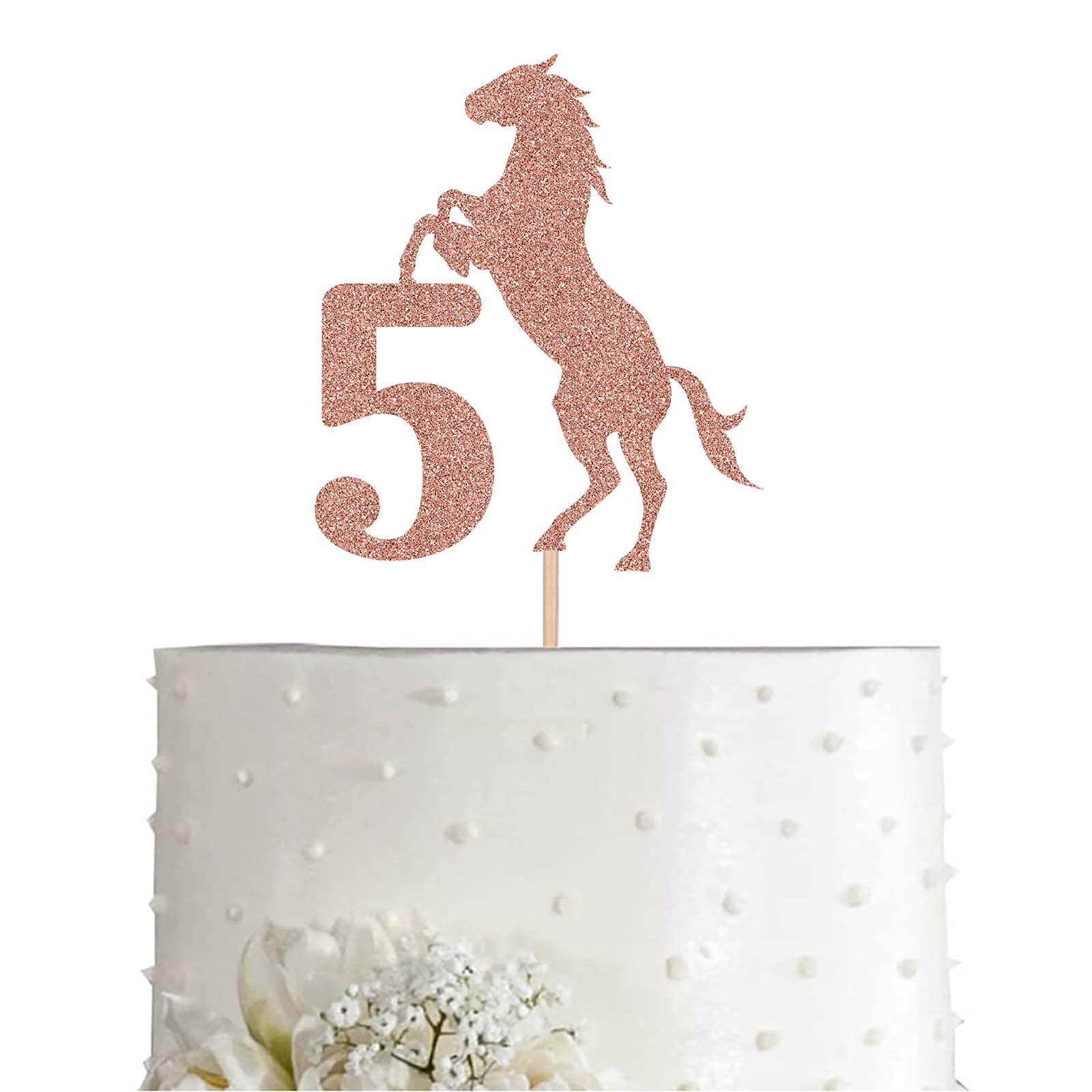 Rose Gold Glitter Horse Cake Topper for 5th Birthday Party Decorations – Perfect for Birthday Cakes, Cupcakes, and Dessert Table Centerpieces