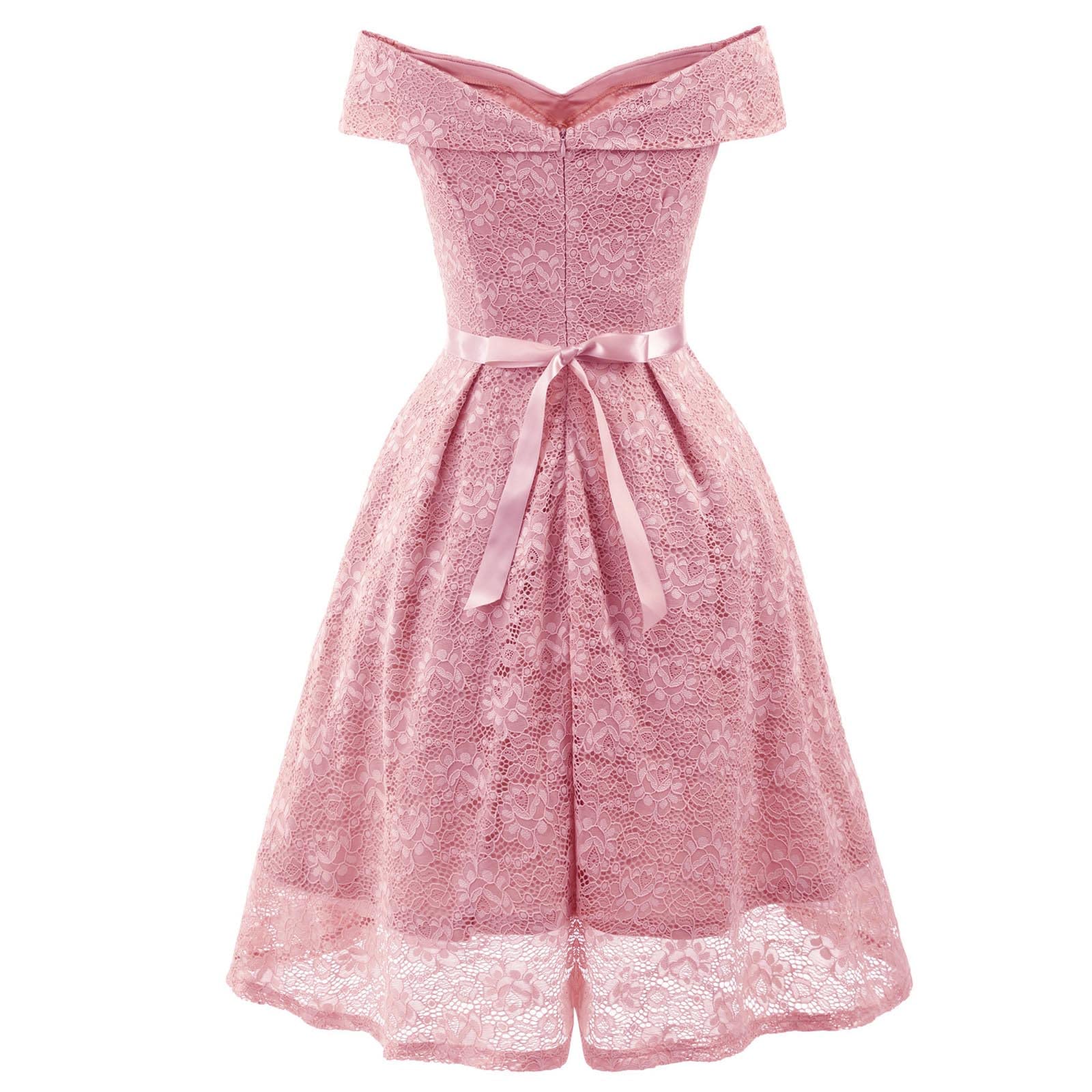 Elegant Women's Sleeveless Lace V-Neck Off Shoulder Party Dress with Bow - Pleated Swing Mini Dress for Evening Events, Weddings & Cocktail Parties