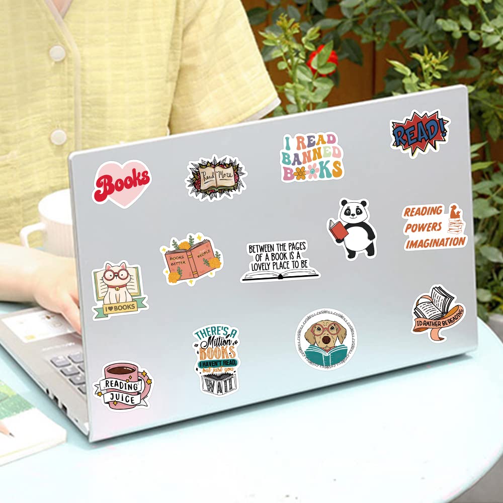 50PCS Funimost Waterproof Vinyl Book Stickers for Reading Lovers - Cute Bookish Stickers for Teachers, Students, Books, Laptops & Water Bottles - Perfect for School Supplies, Journaling & Gift Giving