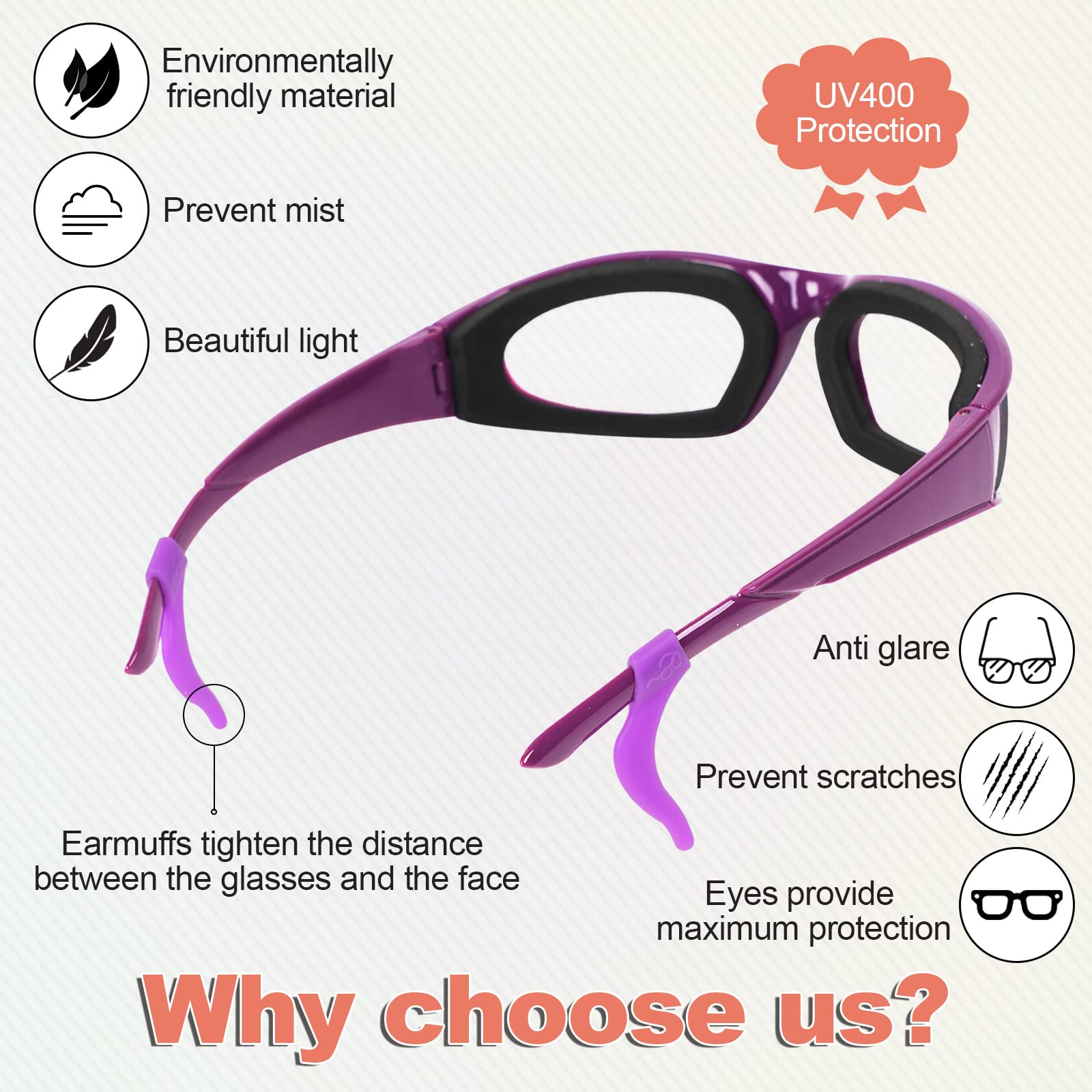 Onion Goggles - Tear-Free Kitchen Safety Glasses for Cooking & Grilling | Anti-Fog, Dustproof & Windproof Protection | Perfect for Chopping Onions, Cooking, BBQ & Outdoor Activities (White)