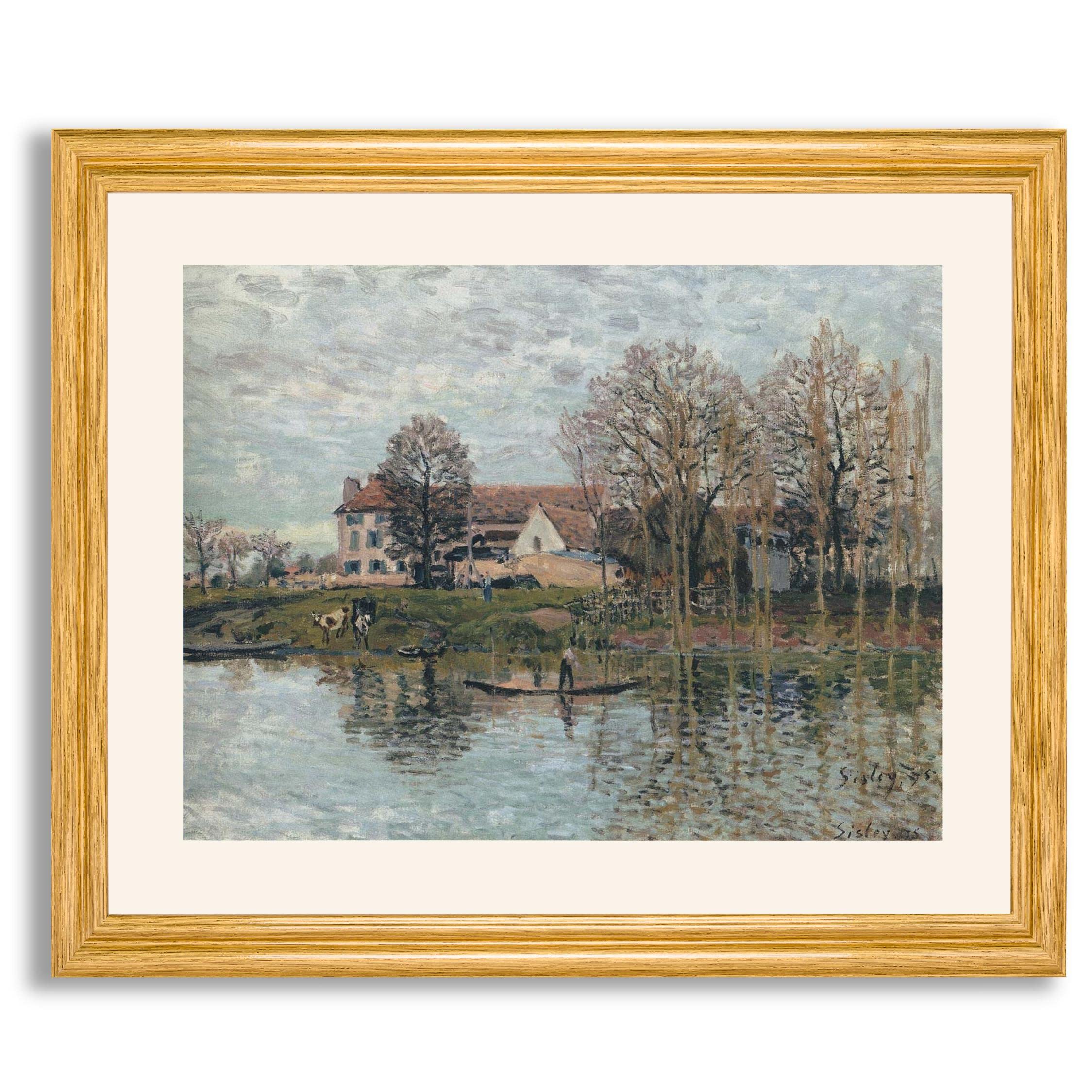 Alfred Sisley 'Banks of The Seine at Port Marly' Framed Art Print - Premium Canvas Wall Art Reproduction in Wood Frame for Living Room, Bedroom & Office Decor | Fine Art Painting Poster | Home & Office Gift Idea
