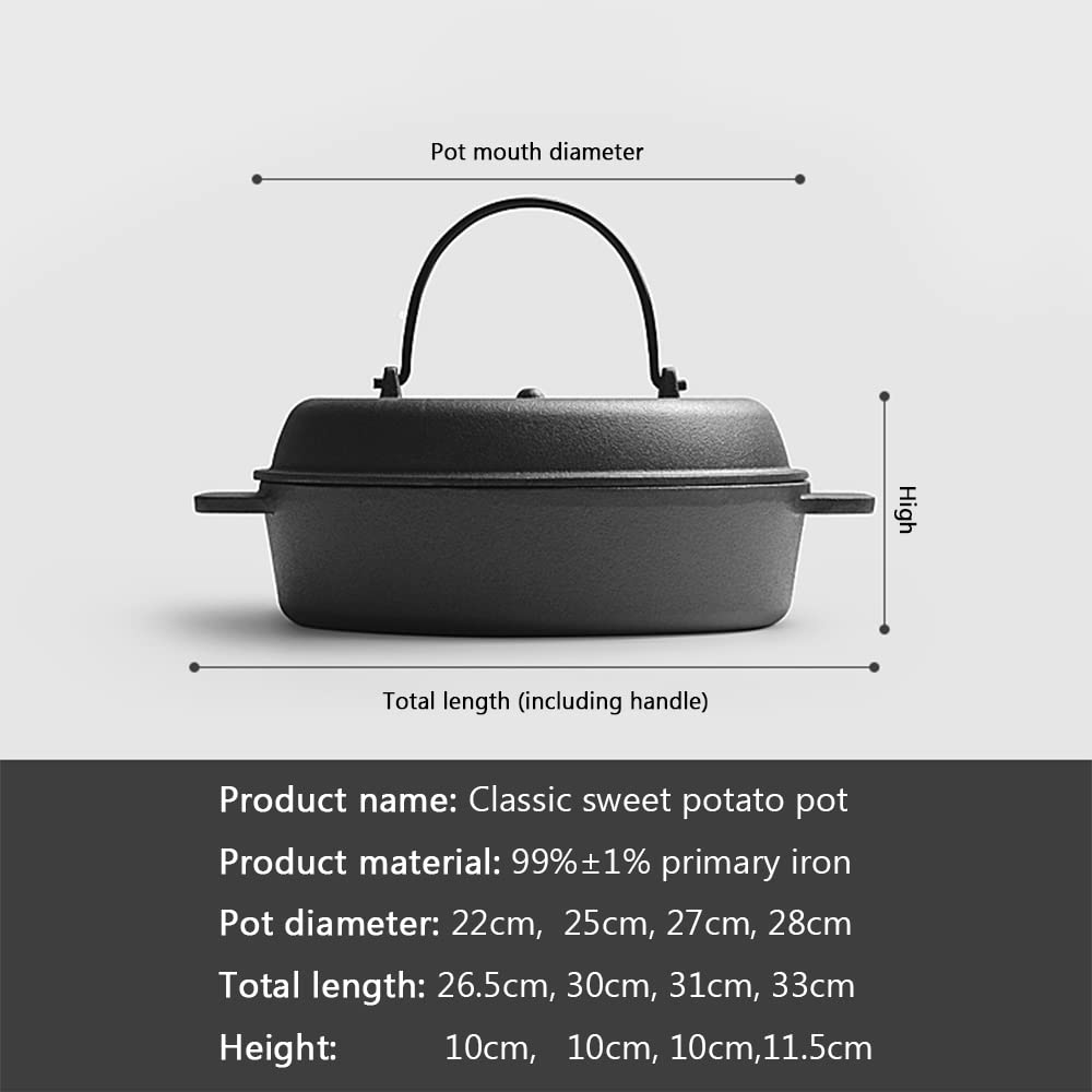 Premium 27cm Thickened Cast Iron Roasting Pan - Multi-Function Sweet Potato & Corn Roaster, BBQ Grill Tool for Home & Outdoor Cooking - Perfect for Camping, Picnics and Backyard Gatherings