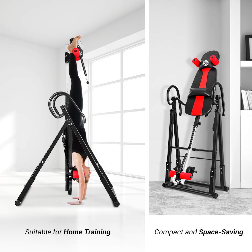 ONETWOFIT Heavy Duty Folding Inversion Table with Comfort Backrest - Adjustable Height Inversion Machine for Back Pain Relief & Muscle Relaxation - Perfect for Home Gym, Physical Therapy & Spinal Decompression