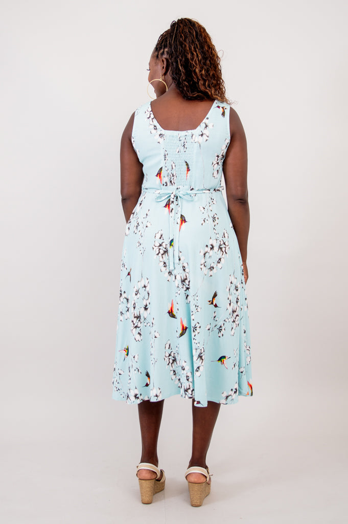 Bristol Dress - Oiseau Print Linen Bamboo Blend - Perfect for Summer Outings & Casual Wear