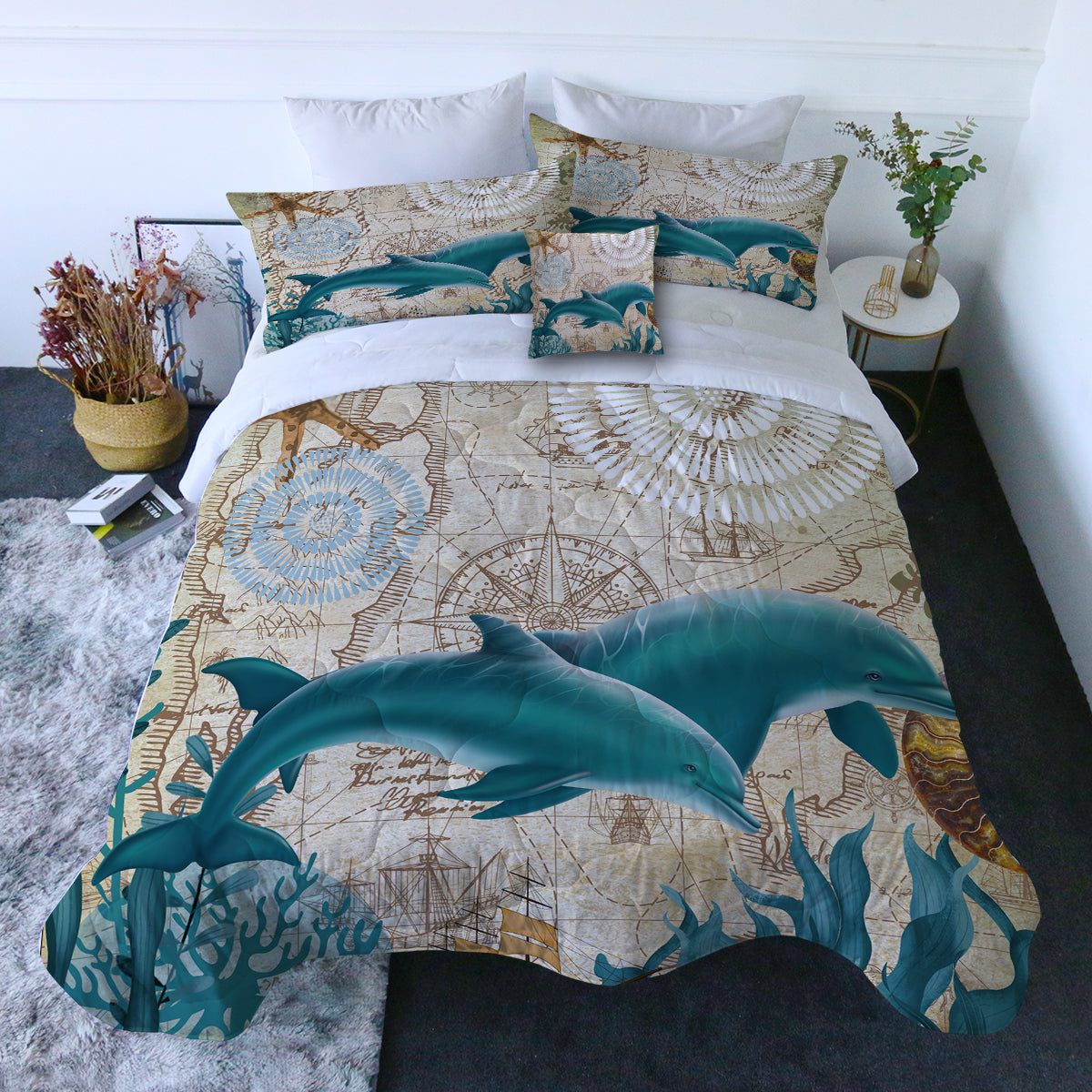 Dolphin Love Quilt Set - Soft Coral Reef Themed Bedding for Kids & Teens - Perfect for Ocean Lover's Bedroom Decor