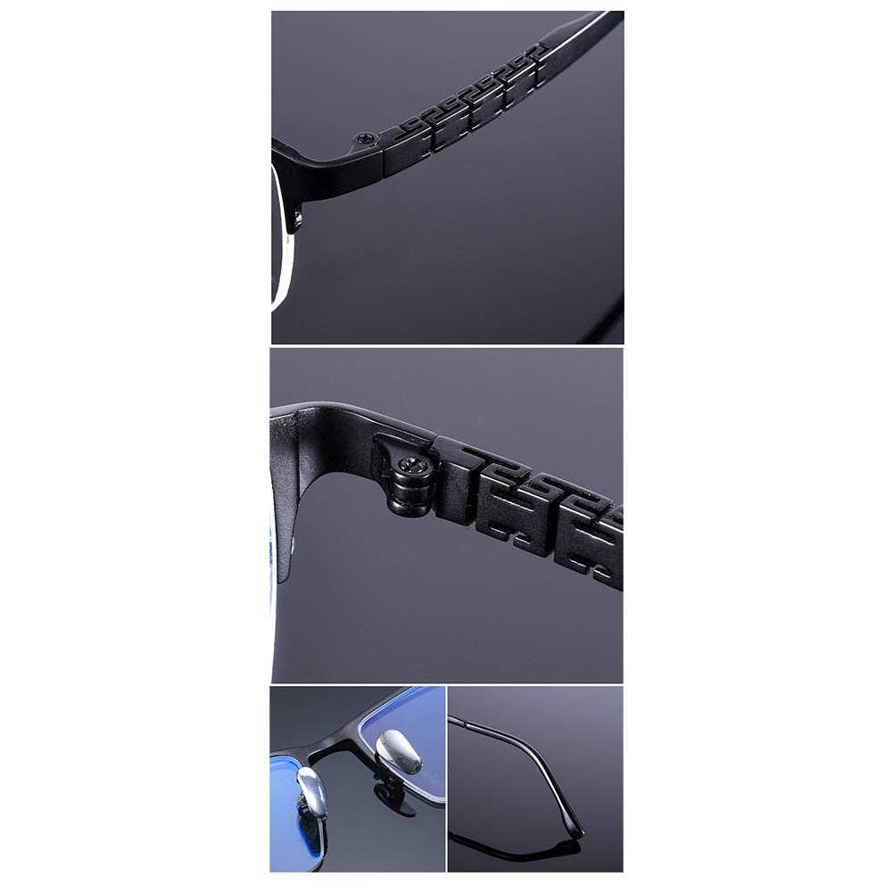Progressive Multifocal Reading Glasses Titanium Half Frame Anti-Blue Light Computer Glasses for Men & Women - Black +3.0 | Reduce Eye Strain for Reading, Office Work & Screen Use